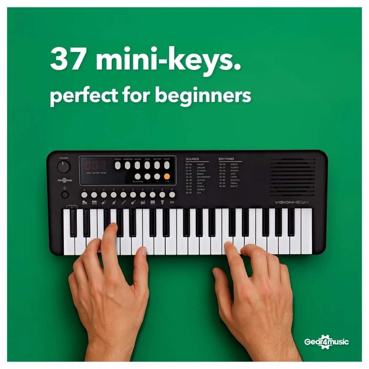 VISIONKEY-1 Tragbares Mini-Keyboard Piano mit 37 Tasten für Kinder und Anfänger, USB-C Schwarz