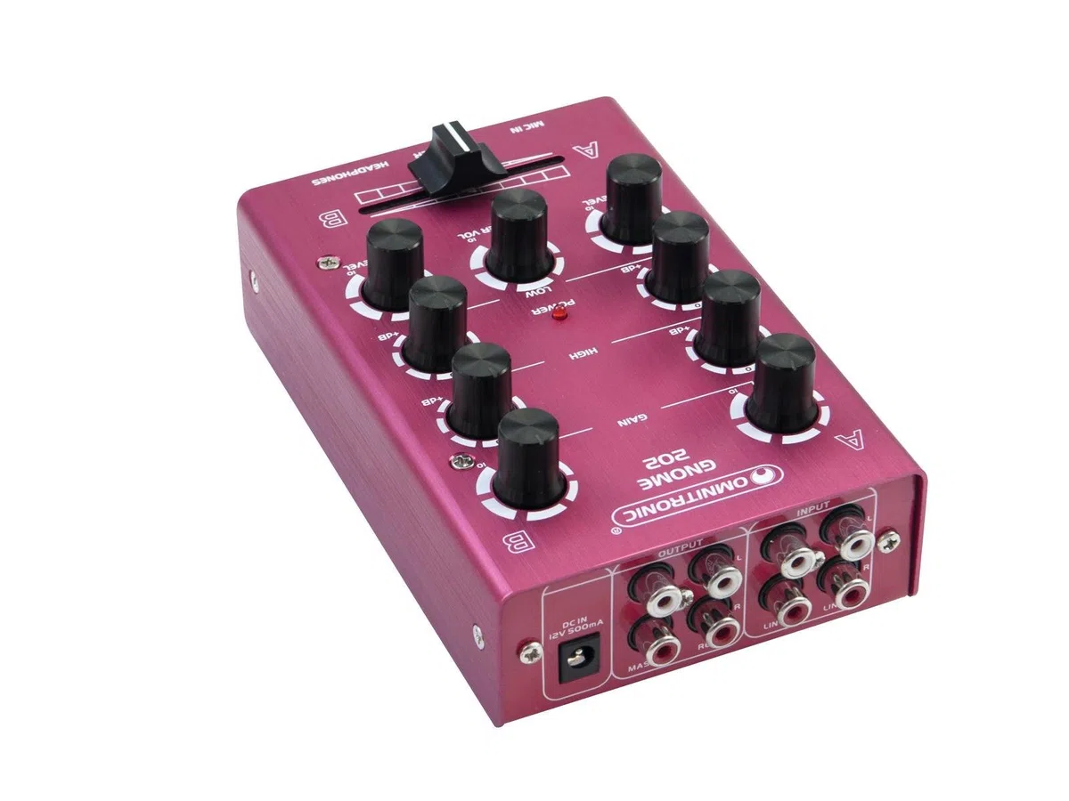 OMNITRONIC GNOME-202 Mini-Mixer rot | 2-Kanal-DJ-Mixer im Miniaturformat | Extrem leichter und kompakter DJ-Mixer | Metallgehäuse