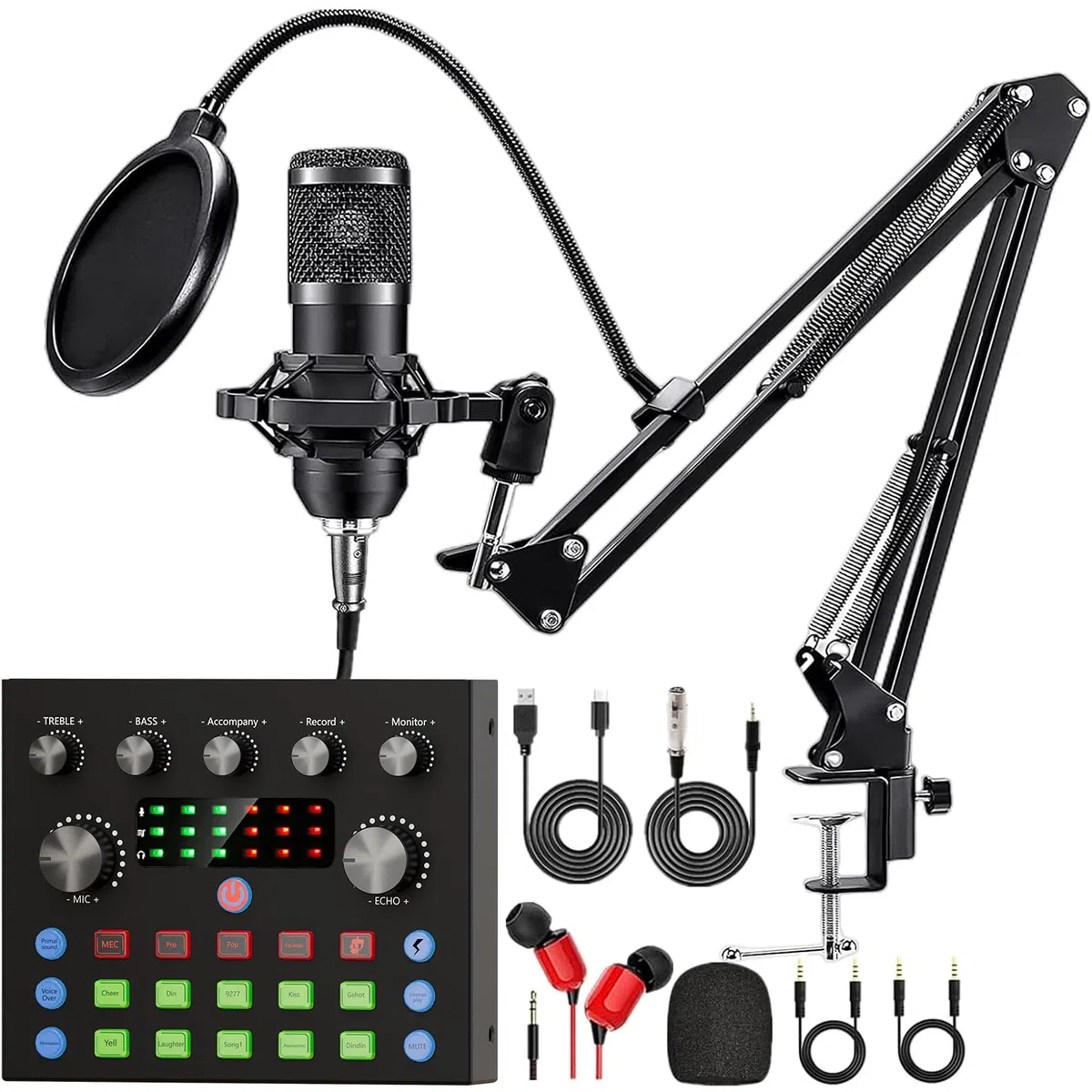 Podcast Mikrofon Bündeln – komplettes Aufnahmestudio mit Mikrofon, Stimmenverzerrer und Podcasting Ausrüstung für Live-Streaming (YouTube, TikTok), Podcast, Aufnahme, Gesang,Gaming,PC/Laptop