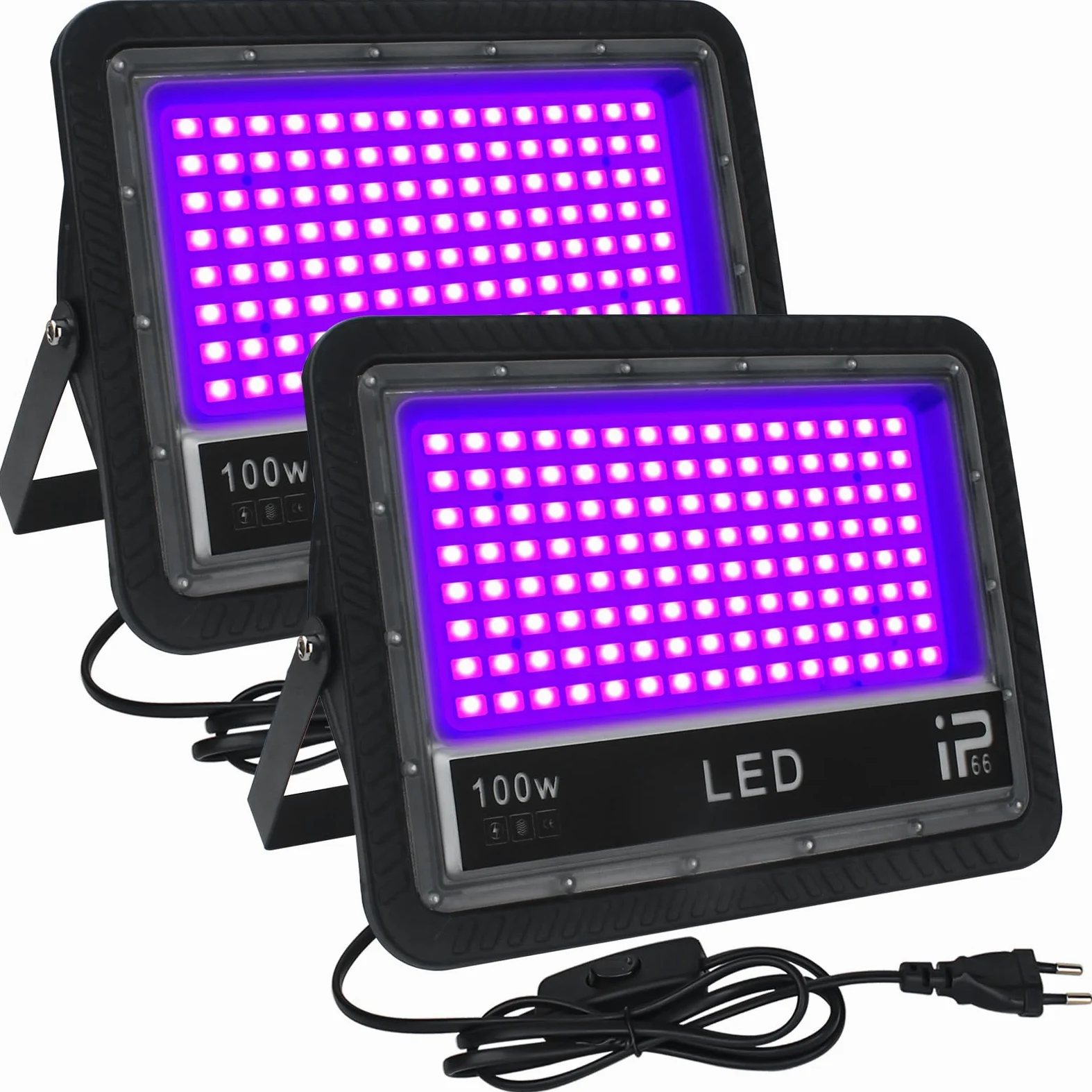 CREATESTAR Schwarzlicht Strahler 100W, 2er LED Mit Schalter, 395-405nm UV Für Bar, IP66 Wasserdicht Lampe Halloween, Weihnachten, Party Deko