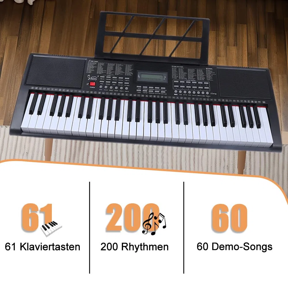 LEADZM 61 Tasten Tragbare Keyboard Piano, Digitalpiano-Tastatur für Anfänger, mit Kopfhörern, Notenständer, Mikrofon, Zwei Arten der Stromversorgung