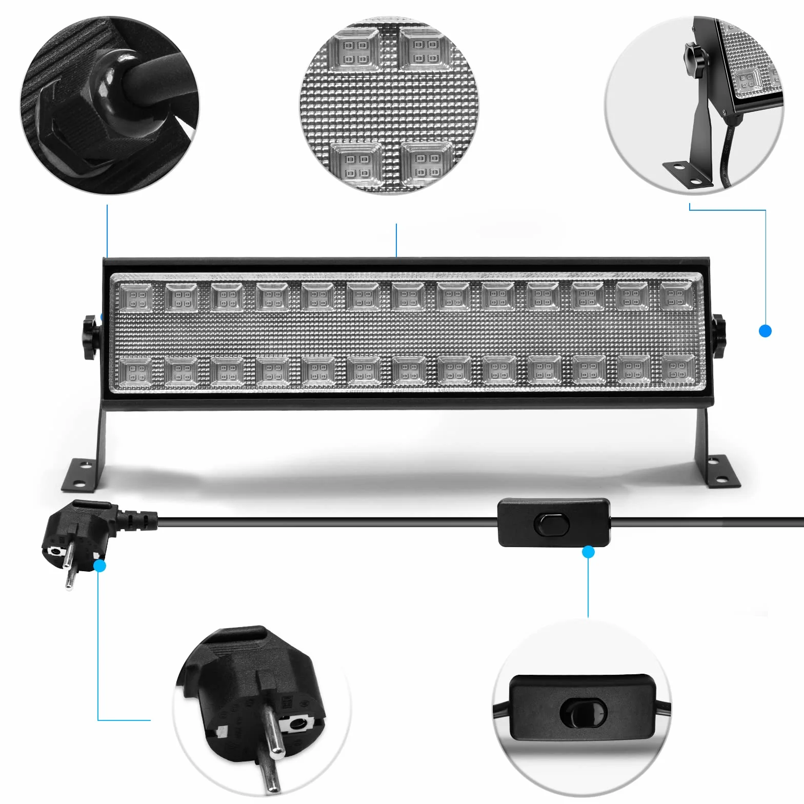 100W UV Schwarzlicht Röhre,Bar Zubehör Schwarzlichtlampe mit 1.5M Stromkabel Stecker und Schalter, Aluminium Blacklight für Neonfarbe, Halloween, Bühnen,