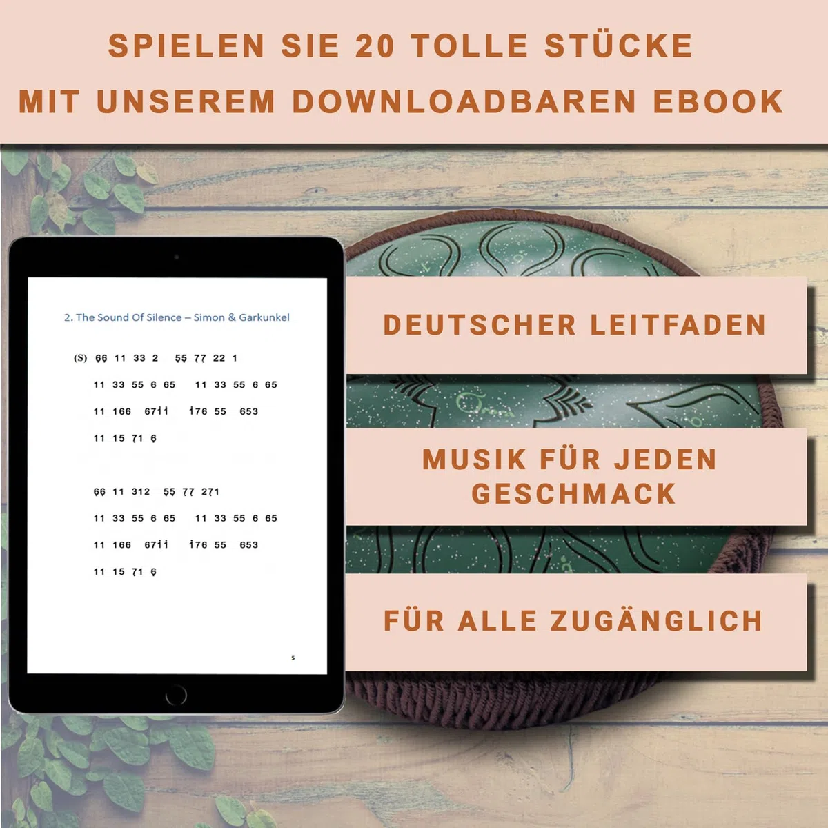 ORORA Steel Tongue Drum, Zungentrommel, 12 Zoll 13 Noten - Handpan, Ideal für Entspannung - Musikinstrument für Kinder und Erwachsene - Ebook mit 20 Notenblättern kostenlos - Originelles Geschenk