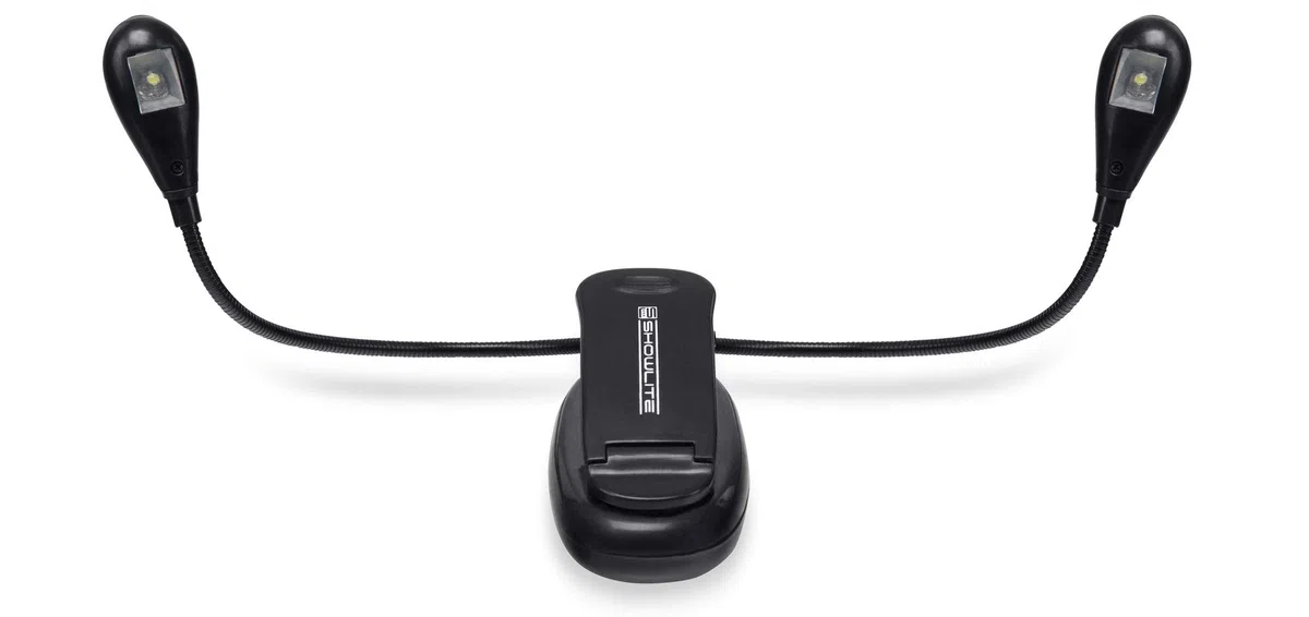 Showlite 5er Set Bright Light 2 LED Notenpultleuchte (2 lichtstarke LEDs, gleichmäßige Ausleuchtung, universell einsetzbar, lange Lebensdauer, inkl. Batterien) Schwarz