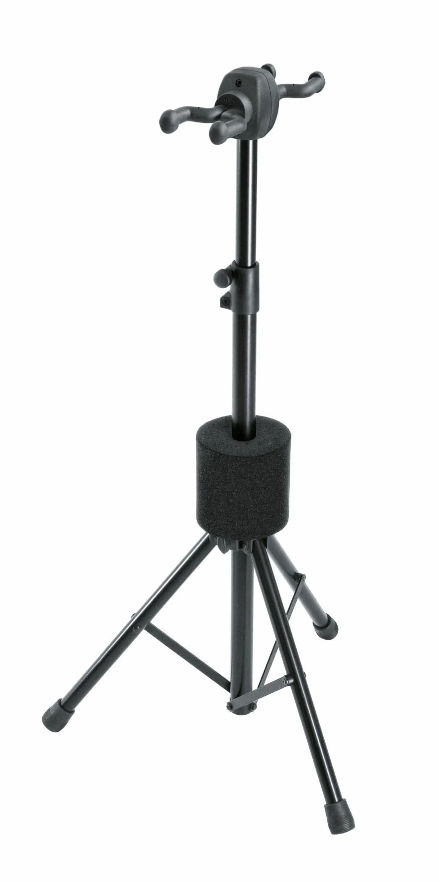 K&M 17620 E+A-Gitarrenständer Double Schwarz - Einhängesystem für 2 Gitarren - Aufstellmaß 76 cm Durchmesser - aus Stahl