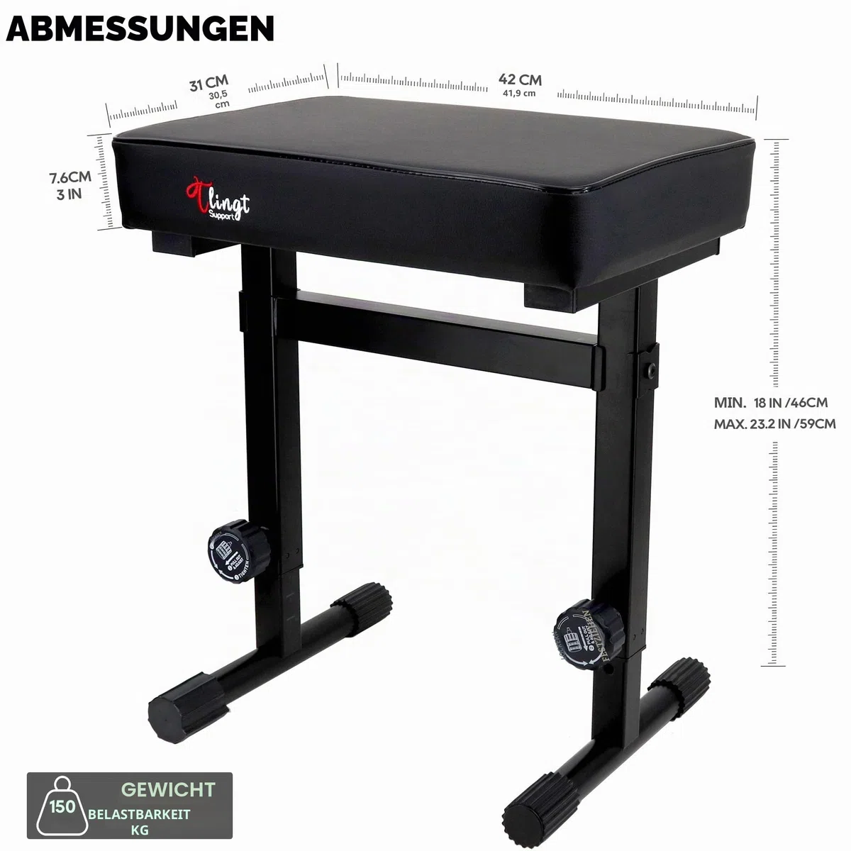 Klavier - & Keyboardhocker – mit Komfort-Polstersitz für langanhaltenden Spielkomfort, höhenverstellbar (46–59 cm) / Schwarz
