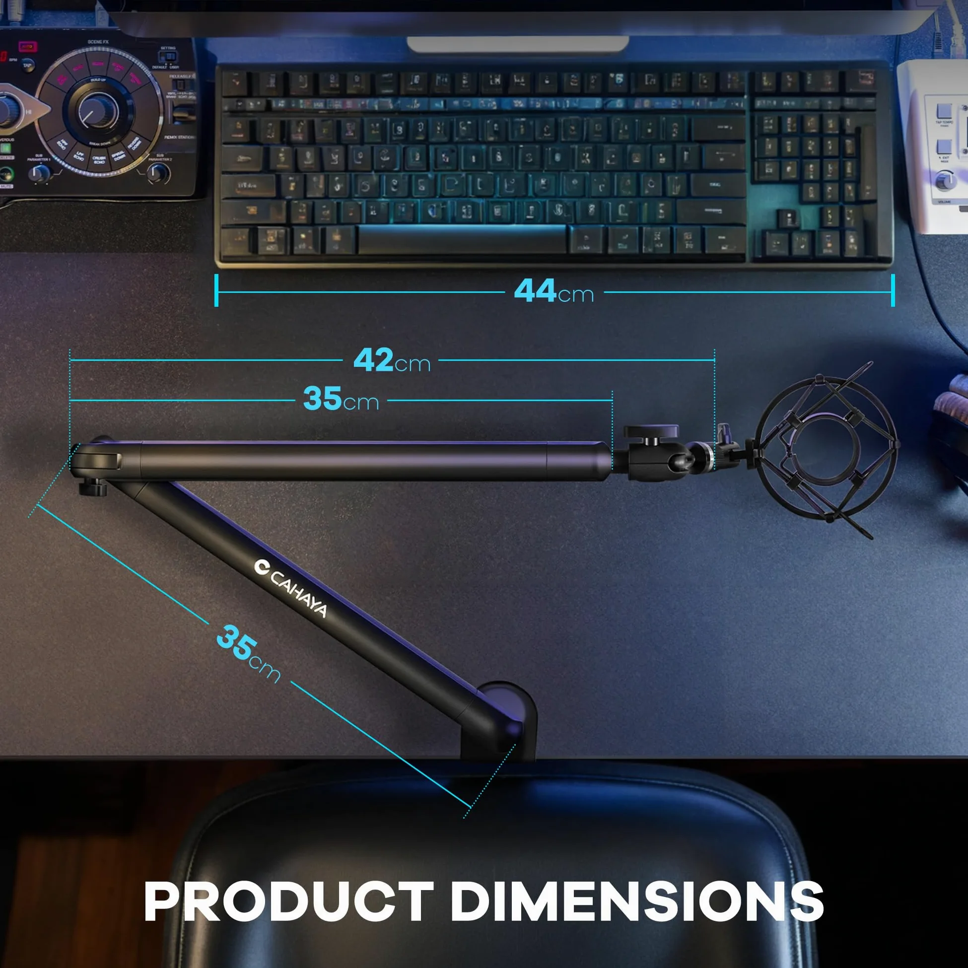CAHAYA Mikrofon Arm Boom Arm Professionelle: Low Profile Verstellbarer Mikrofonarm mit Verlängerungsstange, Unter-Bildschirm-Design für Streaming & Recording, Tragkraft bis 2,5 kg Mikrofon Schwenkarm