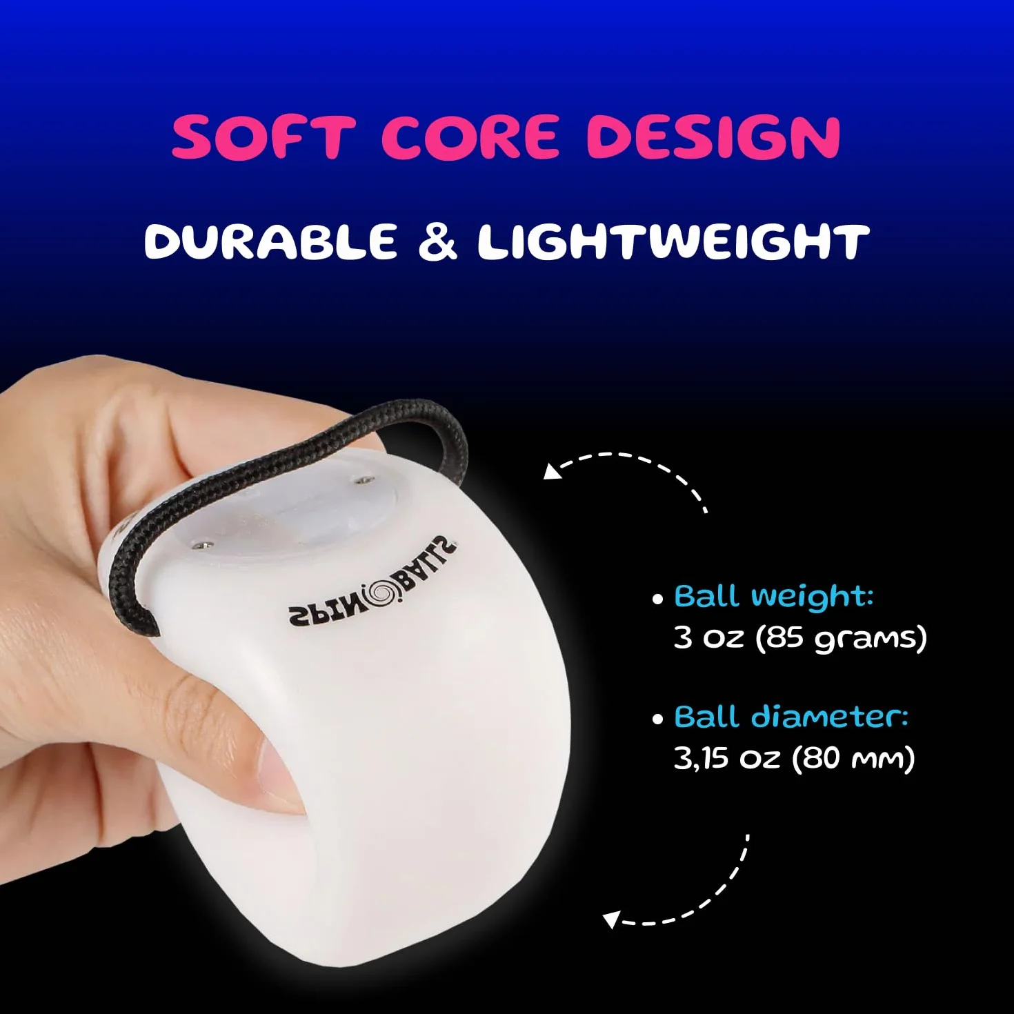 Spin Balls Glow.0 LED Poi – USB-aufladbar, Poi Ball mit 22 Farb- und Lichtmodi & Mustern, haltbarer weicher Kern, verstellbare Schnüre & doppelter Griff