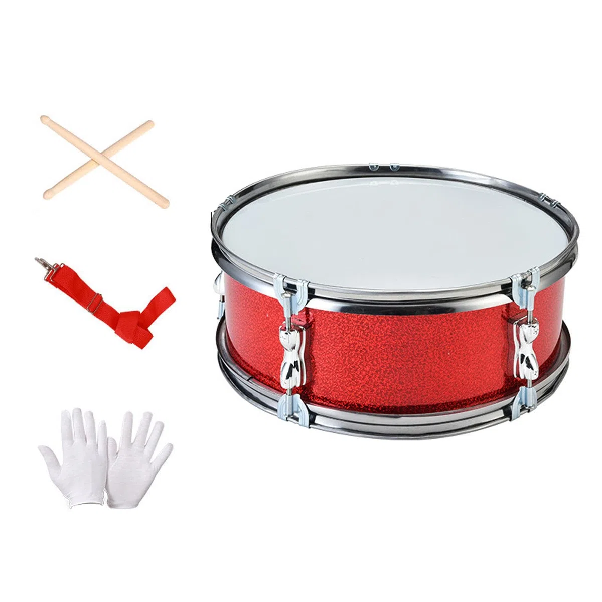 Snare Drum Set mit 11 Zoll Durchmesser für Anfänger Trommel Musikinstrument mit Drumsticks Schultergurt Und Handschuhen Aus Edelstahl für Musikunterri, Rot
