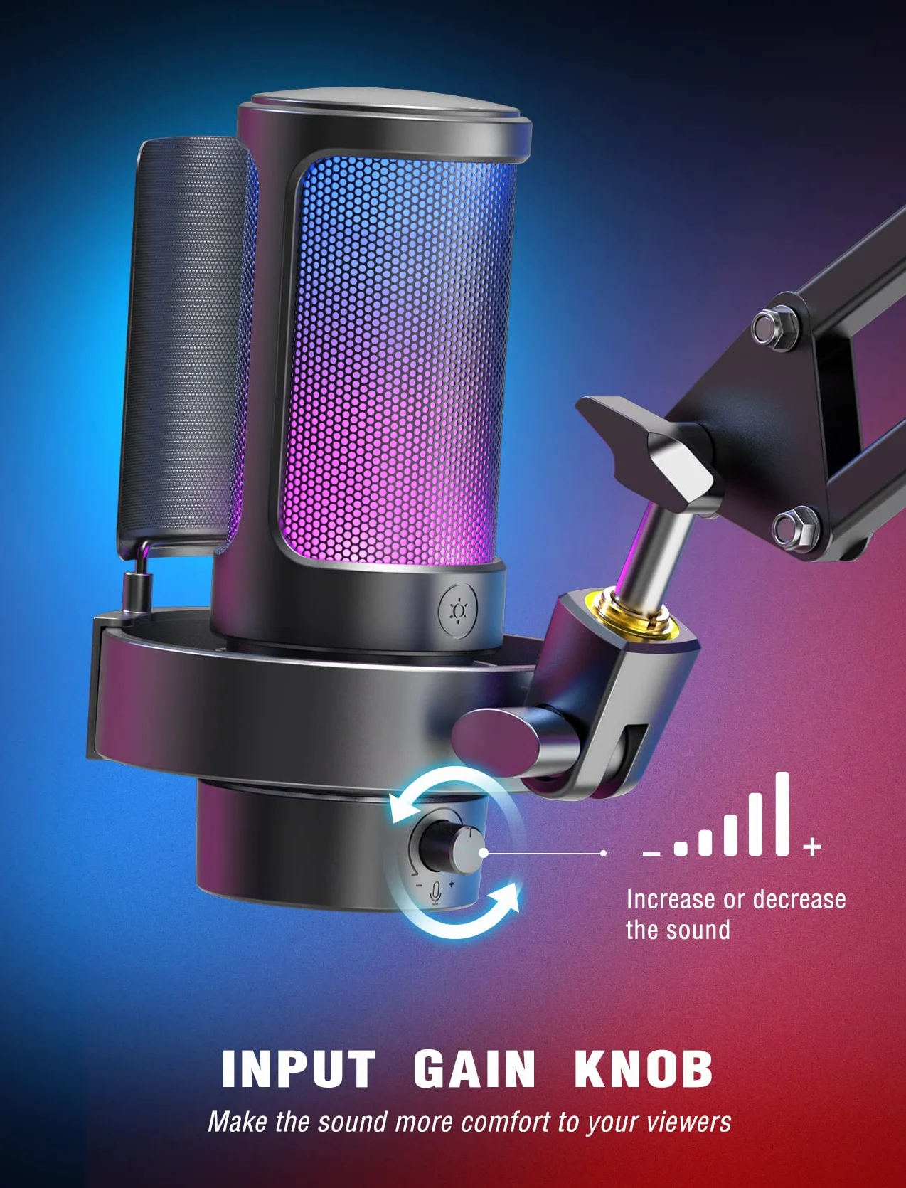 FIFINE USB Mikrofon PC, Gaming Mikrofon für Streaming Podcast Studio, Microphone USBC für PS4 PS5 MAC mit RGB-Steuerung, Stummschalter, Kopfhöreranschluss, Popfilter