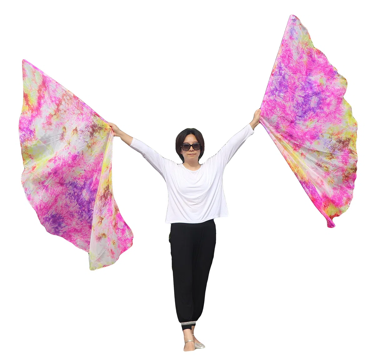 Winged Sirenny Leichte Halbkreis Seiden Tanzflügel mit Flexiblen Tragestangen, Handbemalte Isis Engel Flügel für Bauchtanz, Anbetung, Bühnenauftritte, 1 Paar (2 Stück), 89 x 180 cm