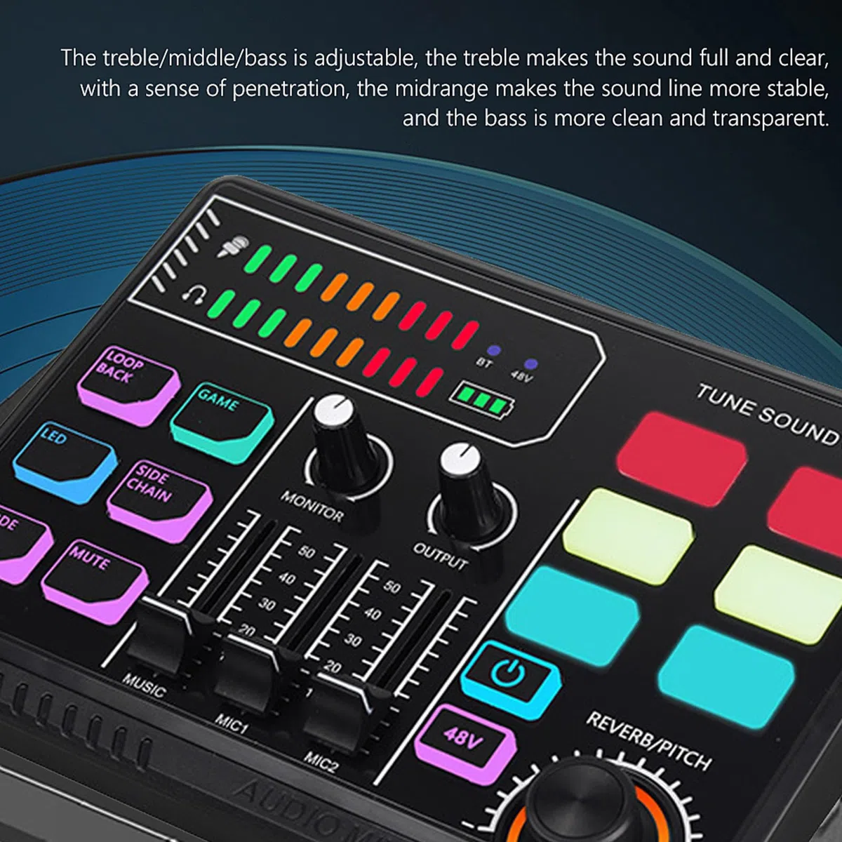 Gaming Audio Mixer,RGB Mischpult für XLR Mikrofon PC Mixer for Streaming mit 48 V Phantom Power,DIY Sound Effects,Volume Control für Streaming Musiker,Gesang,Gaming,Podcast, Aufnahme