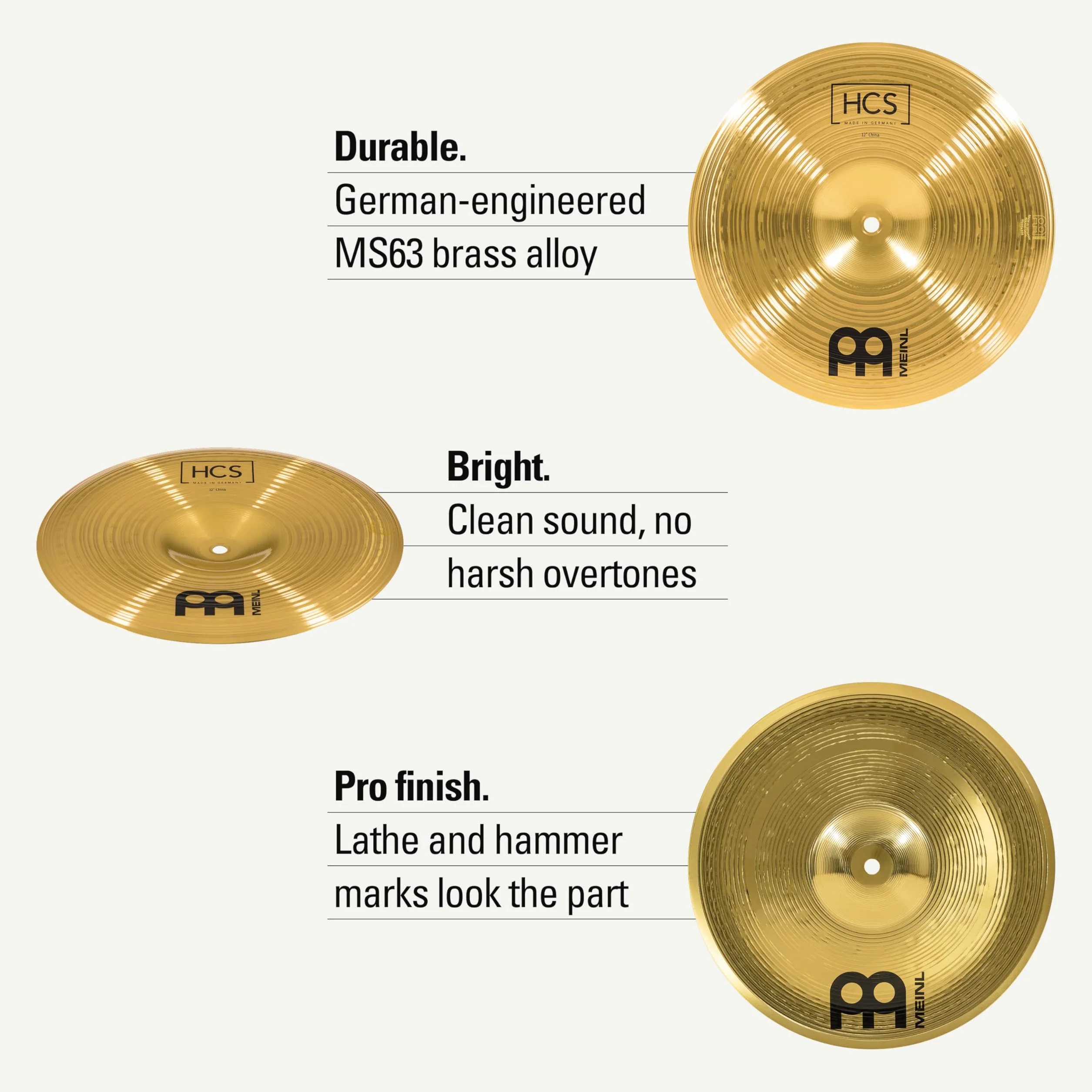 Meinl Cymbals HCS China — 12 Zoll (Video) Schlagzeug Becken (30,48cm) Messing, Traditionelles Finish (HCS12CH)