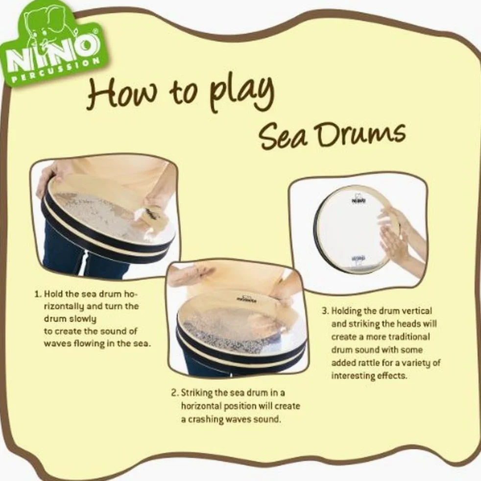 Nino Percussion Sea Drum Instrument - Große Handtrommel für Kinder ab 5 Jahren - Durchmesser 12 Zoll (ca. 30 cm) - Siam Eiche, Natur (NINO35)