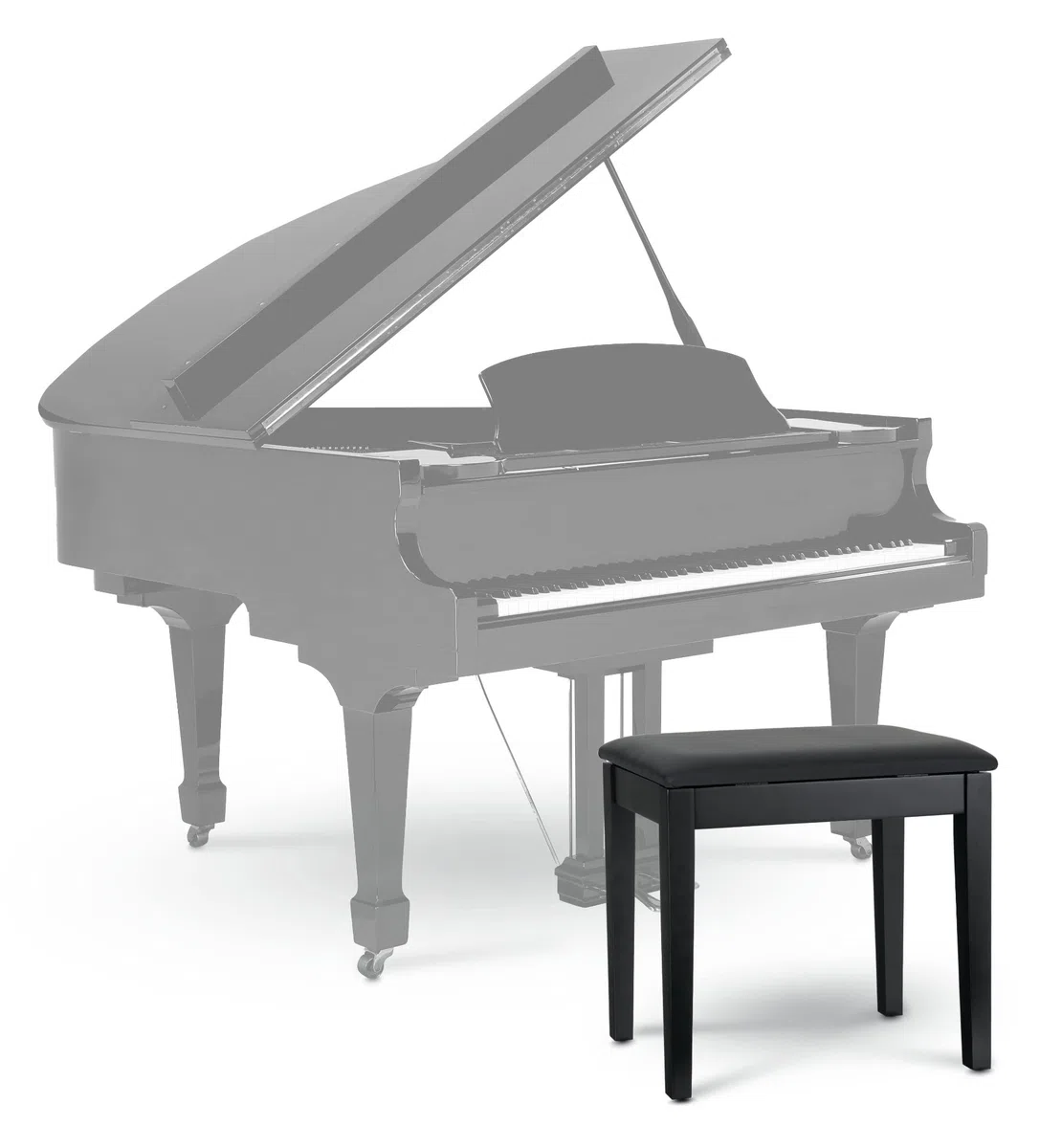 Classic Cantabile Pianobank Modell S - Stabiler Klavierhocker - Schwarze Sitzfläche aus Kunstleder - Ablagefach unter der Sitzfläche - Massive Holzkonstruktion - Schwarz Matt