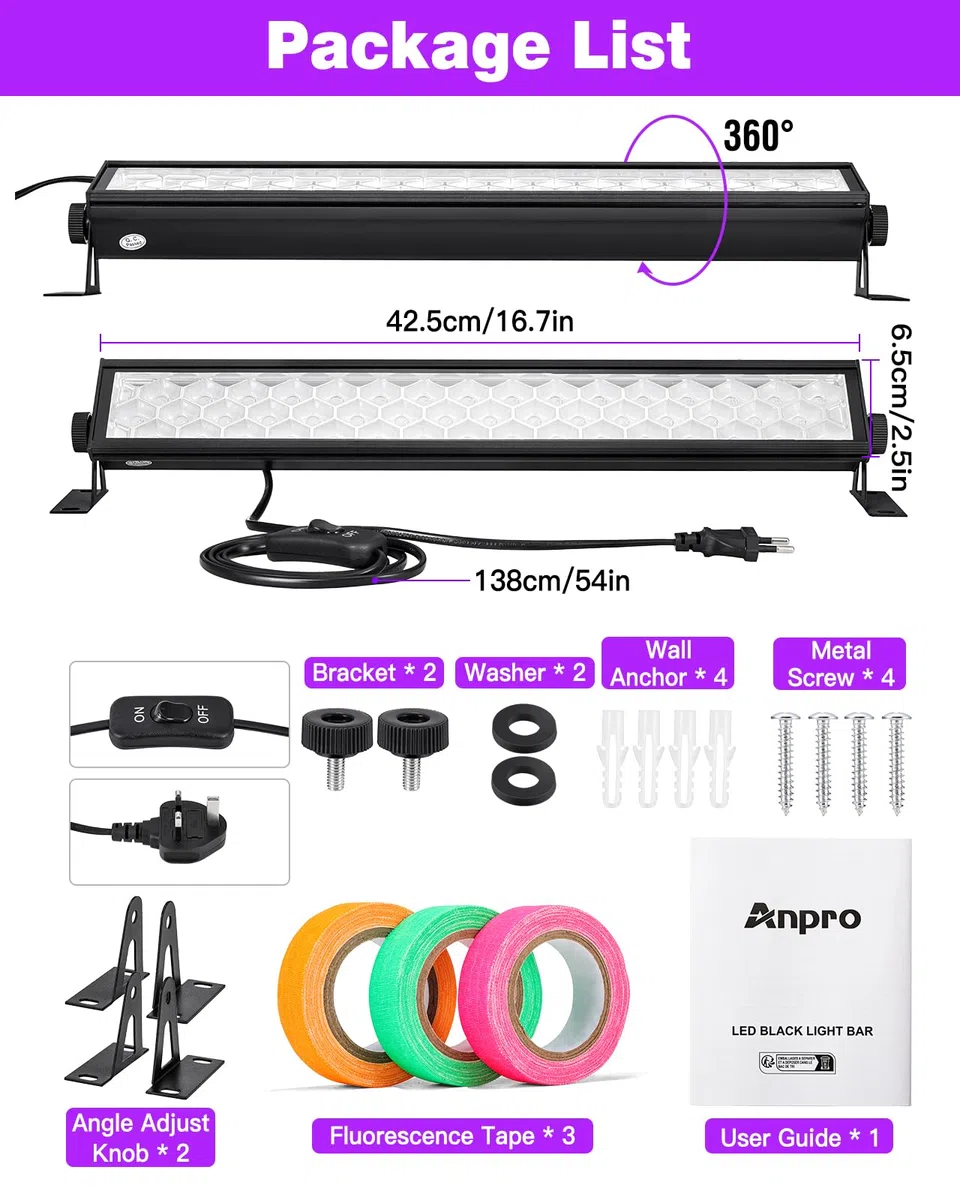 Anpro 72W LED UV Schwarzlicht