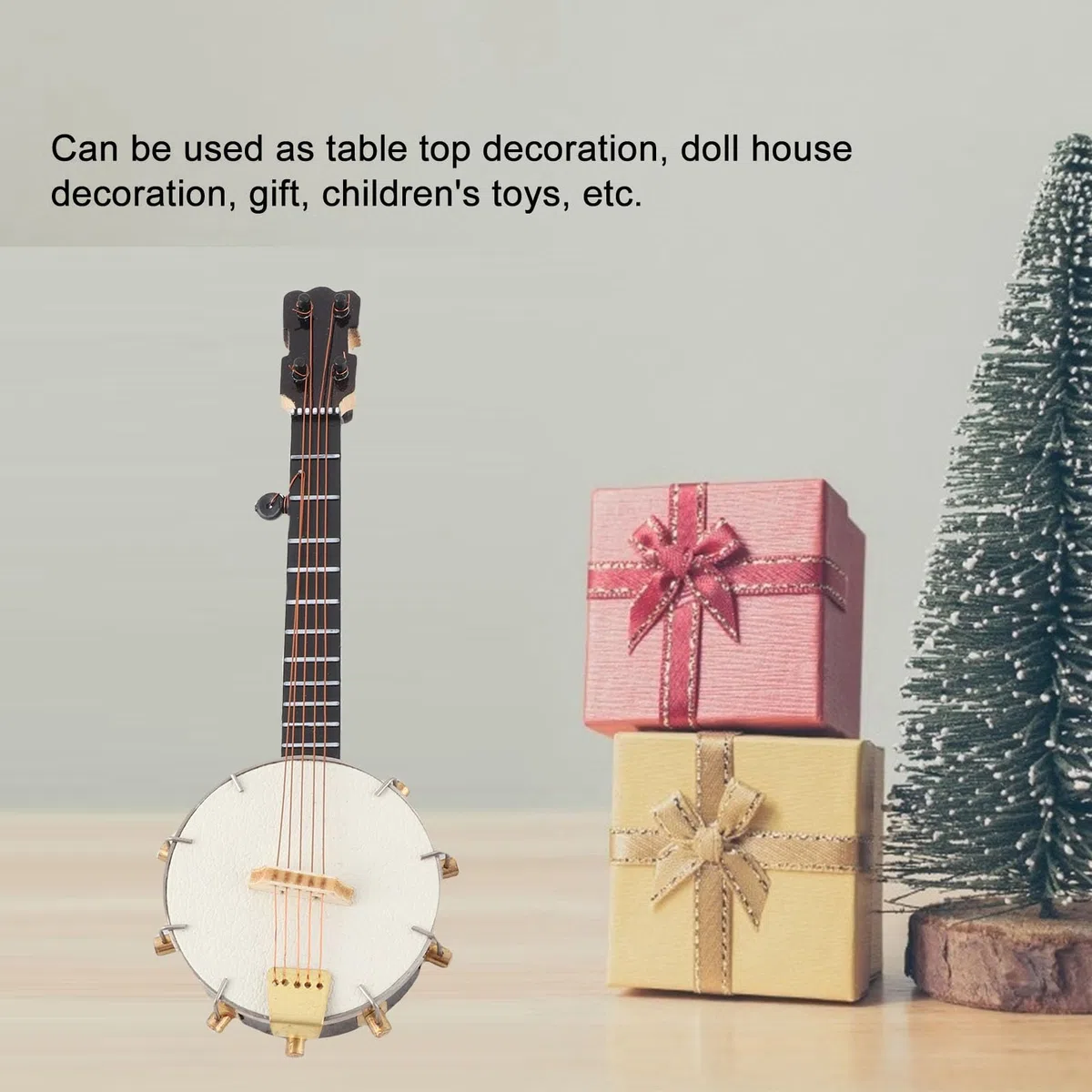 Mini Banjo Spielzeug mit Ständer, Miniatur Banjo Modell aus Basswood für dekorative und Spielzwecke
