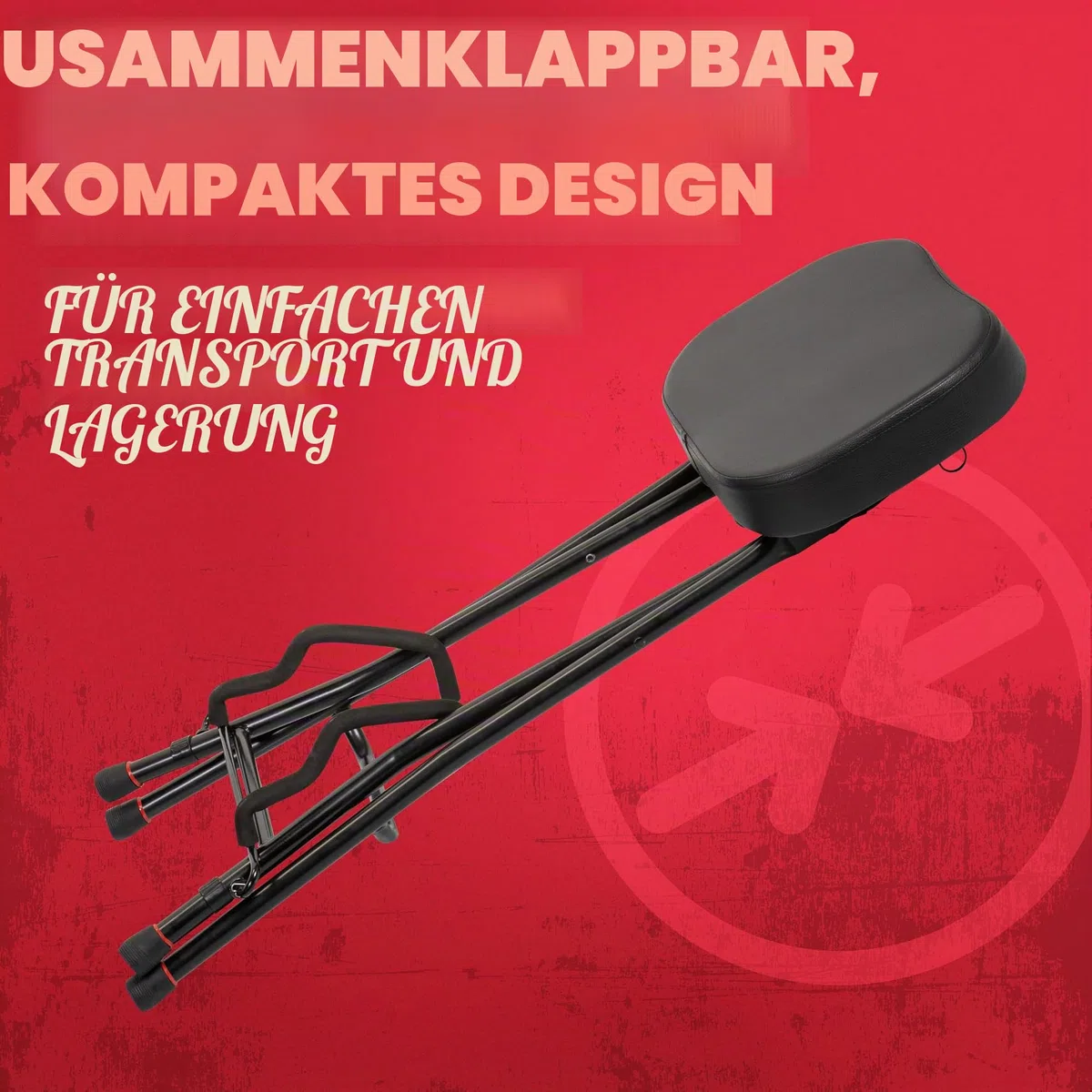 Gator Frameworks Faltbarer Gitarrenhocker mit gepolstertem Sitz und rückseitig montiertem Gitarrenbügel; (GFW-GTRSTOOL)