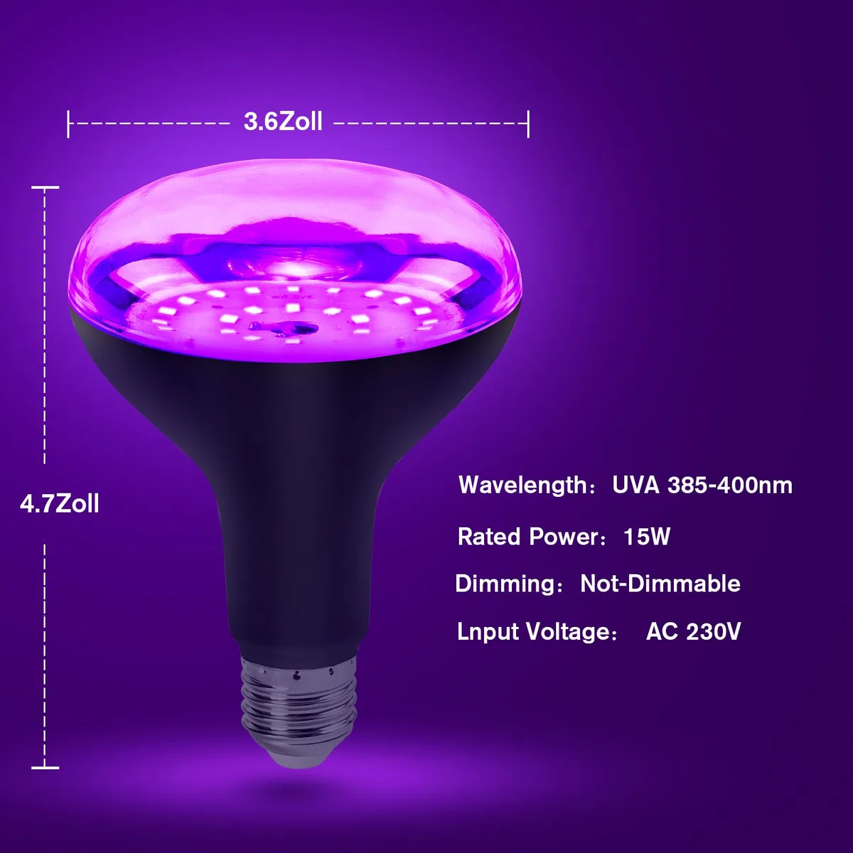 2er E27 15W UV Schwarzlicht Glühbirne, Black Light Bulb 385-400nm UVA Schwarzlichtlampe Beleuchtung,Partylicht Neonfarben für Halloween Party Disco Club Bar Körperkuns