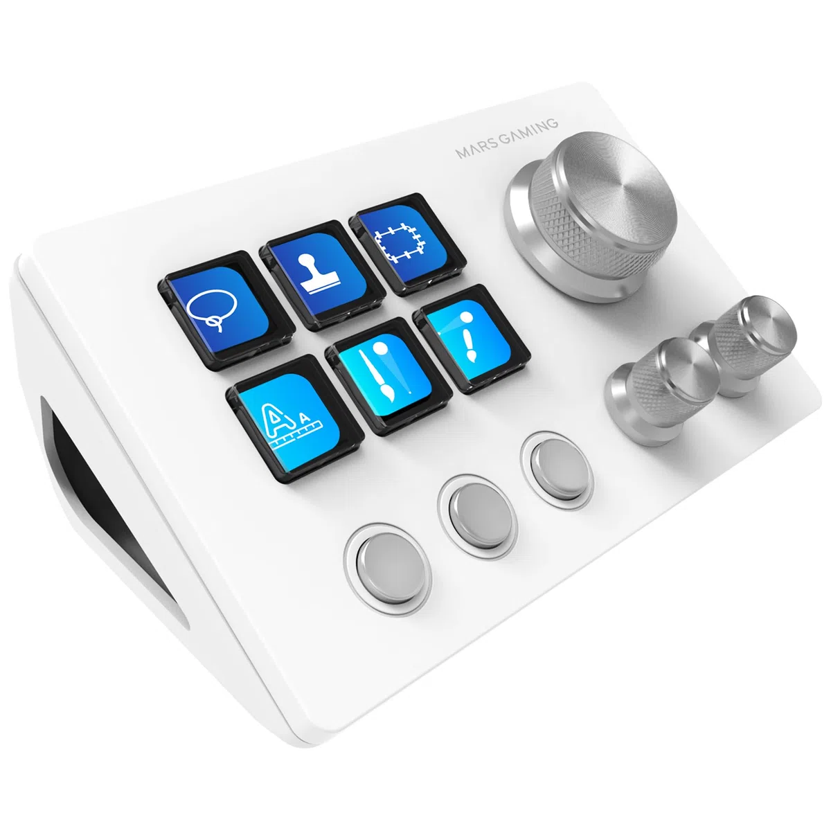 Mars Gaming MSD-Two, Kompaktes Control Deck, 6 Anpassbare LCD-Tasten + 3 Tasten, 3 Multifunktionale Räder, Ergonomisches Slim Control Deck, Steuerungssoftware und Plug-ins, Windows und MacOS, Weiß
