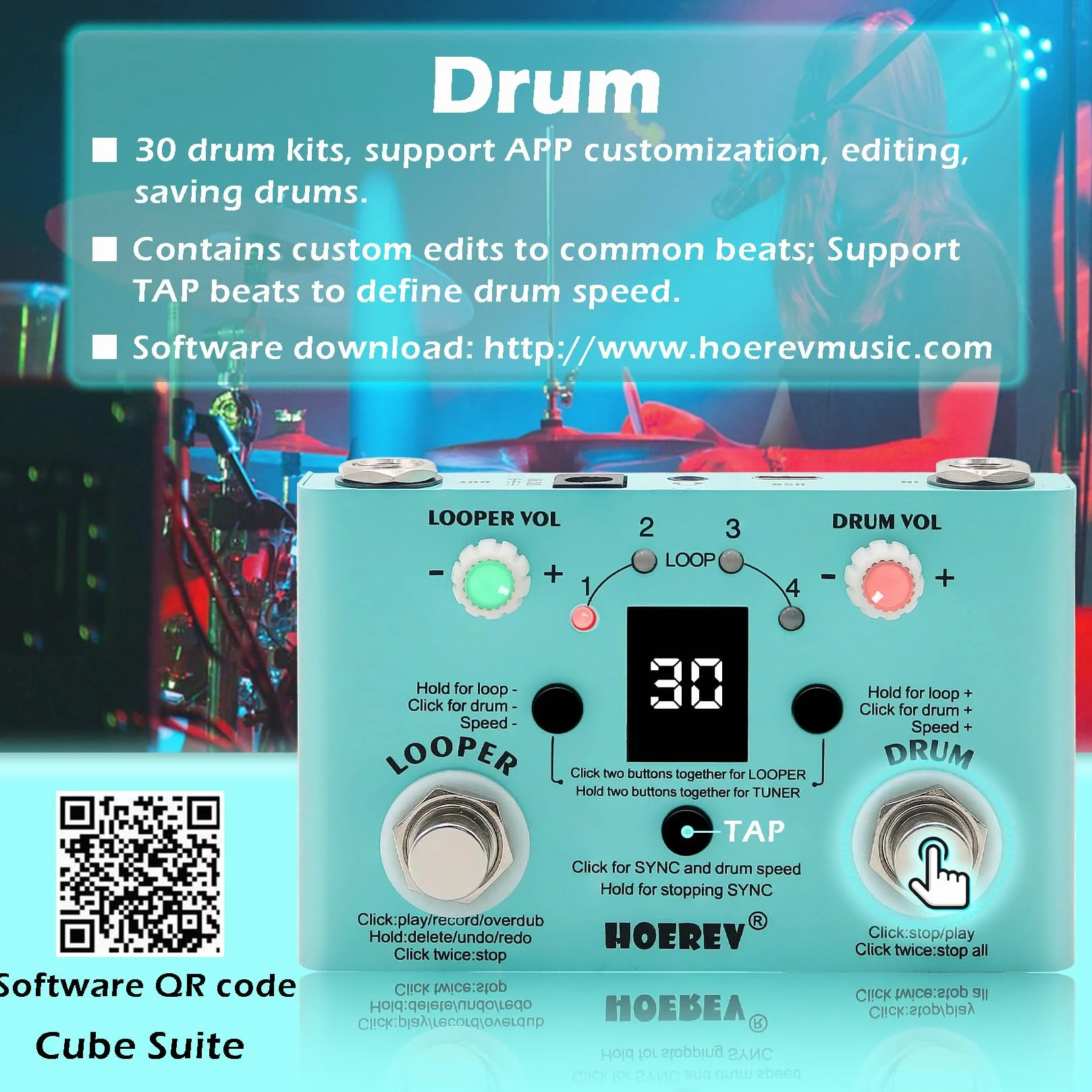 HOEREV Drum Looper Tuner Effect Audio Workstation Gitarrenpedal