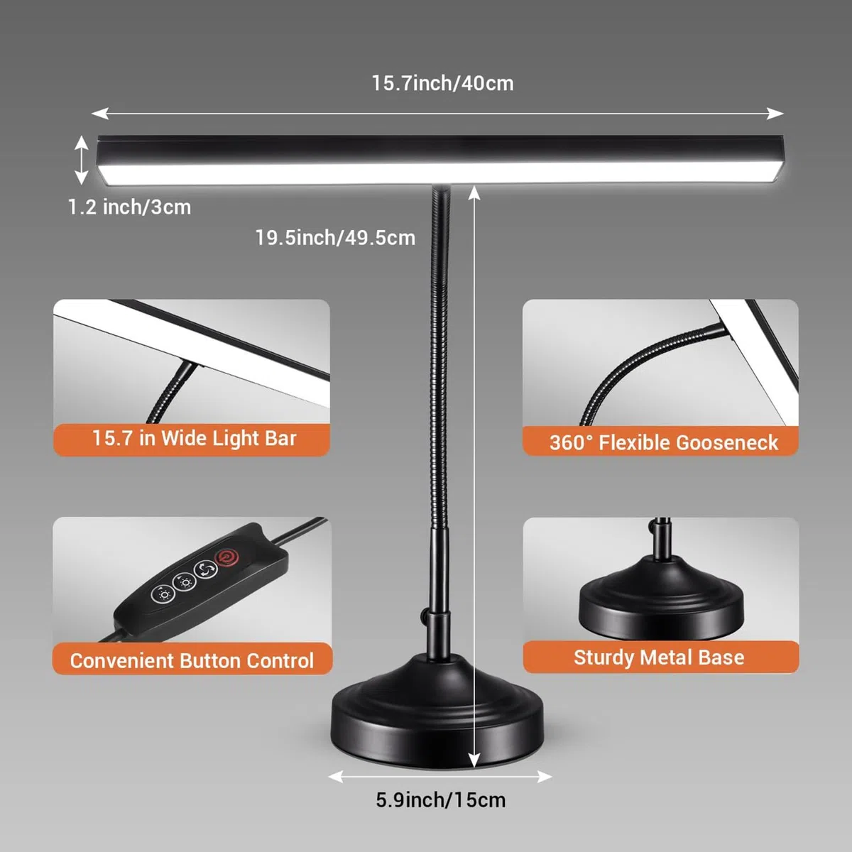 Klavierlampe, 2 in 1 Klavierleuchte LED mit Sockel & Klemme Austauschbar, Notenpultleuchte LED Schreibtischleuchten für Klavierständer, Home Office, 3 Farbmodi & 30 Helligkeitsstufen