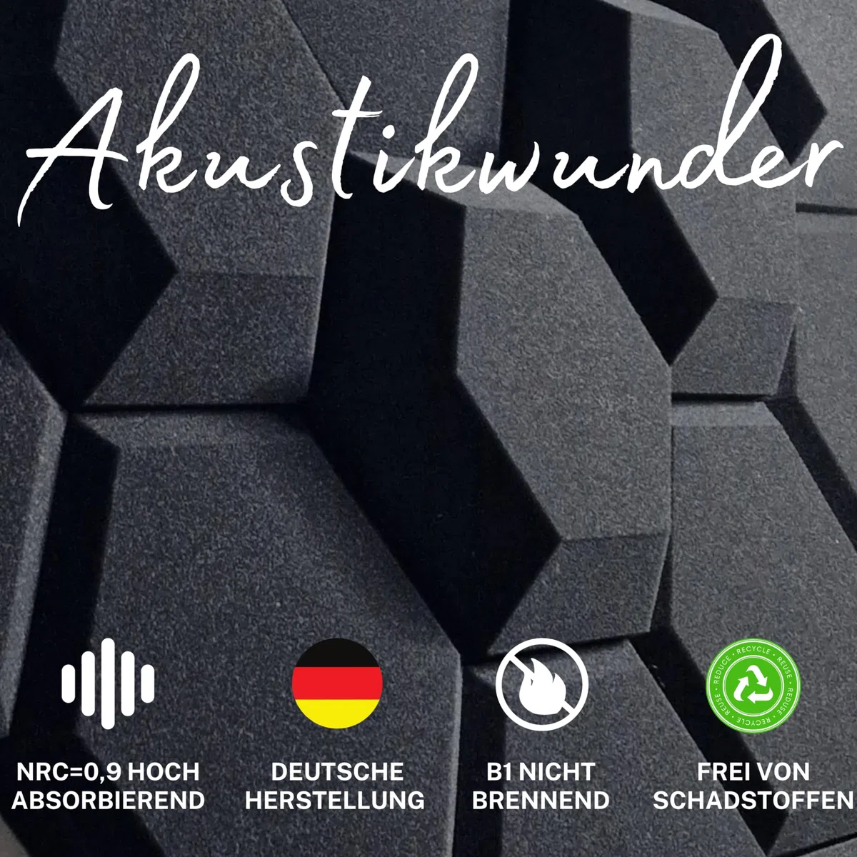 Akustikpaneele 3D HEXAGON Schallabsorber WAND - Schalldämmung - SCHALLSCHUTZ sound absorber - SCHALLSCHUTZMATTE - VATTO Akustikbild AKUSTIK PANEL -Akustikplatten Akkustikpanellen