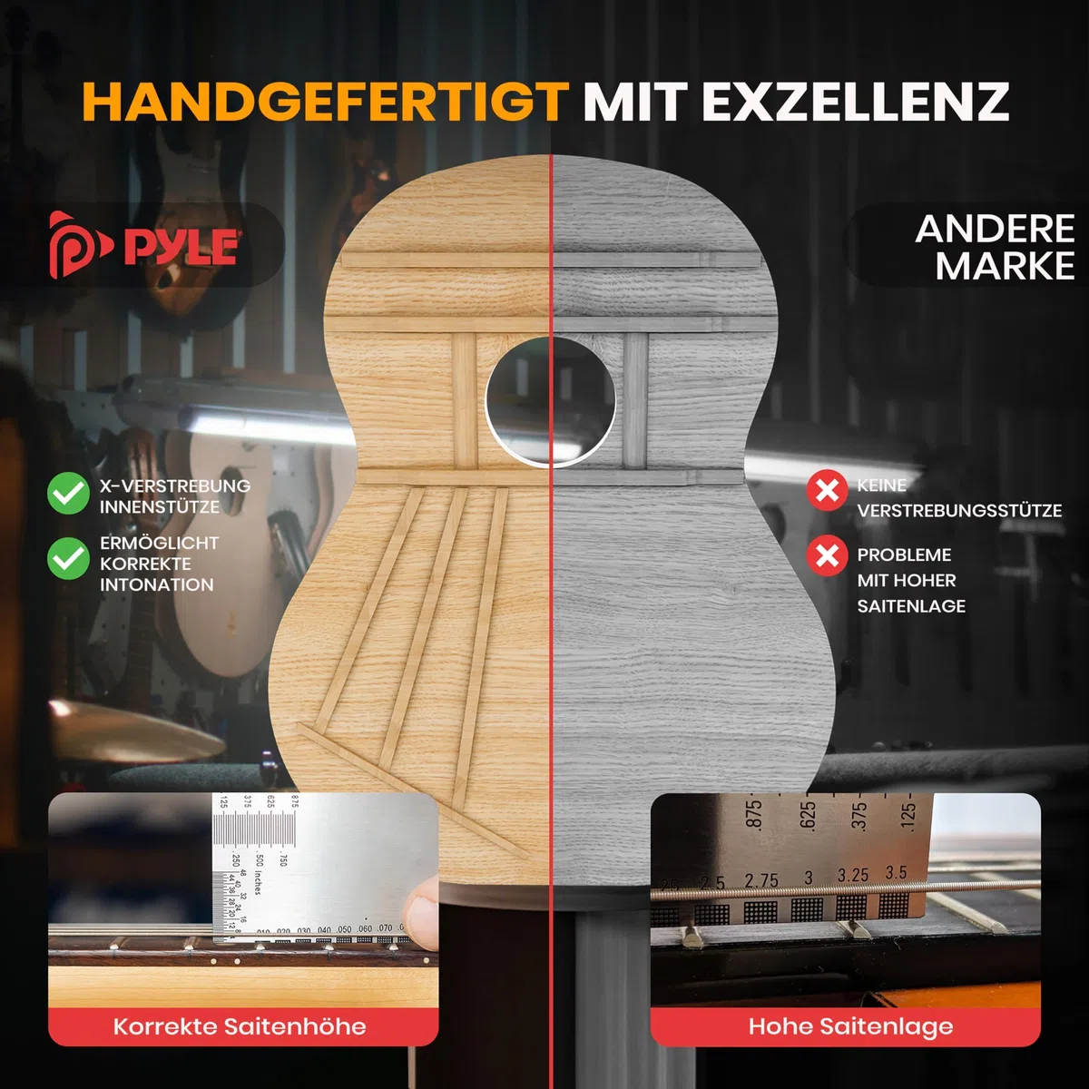 Pyle Akustik Gitarre Kinder ab 8 Jahre – Acoustic Guitar, Kinder Gitarre 3/4 Anfänger & Fortgeschrittene, Konzertgitarre 3/4 mit Gitarren Set & Tasche, Kindergitarre