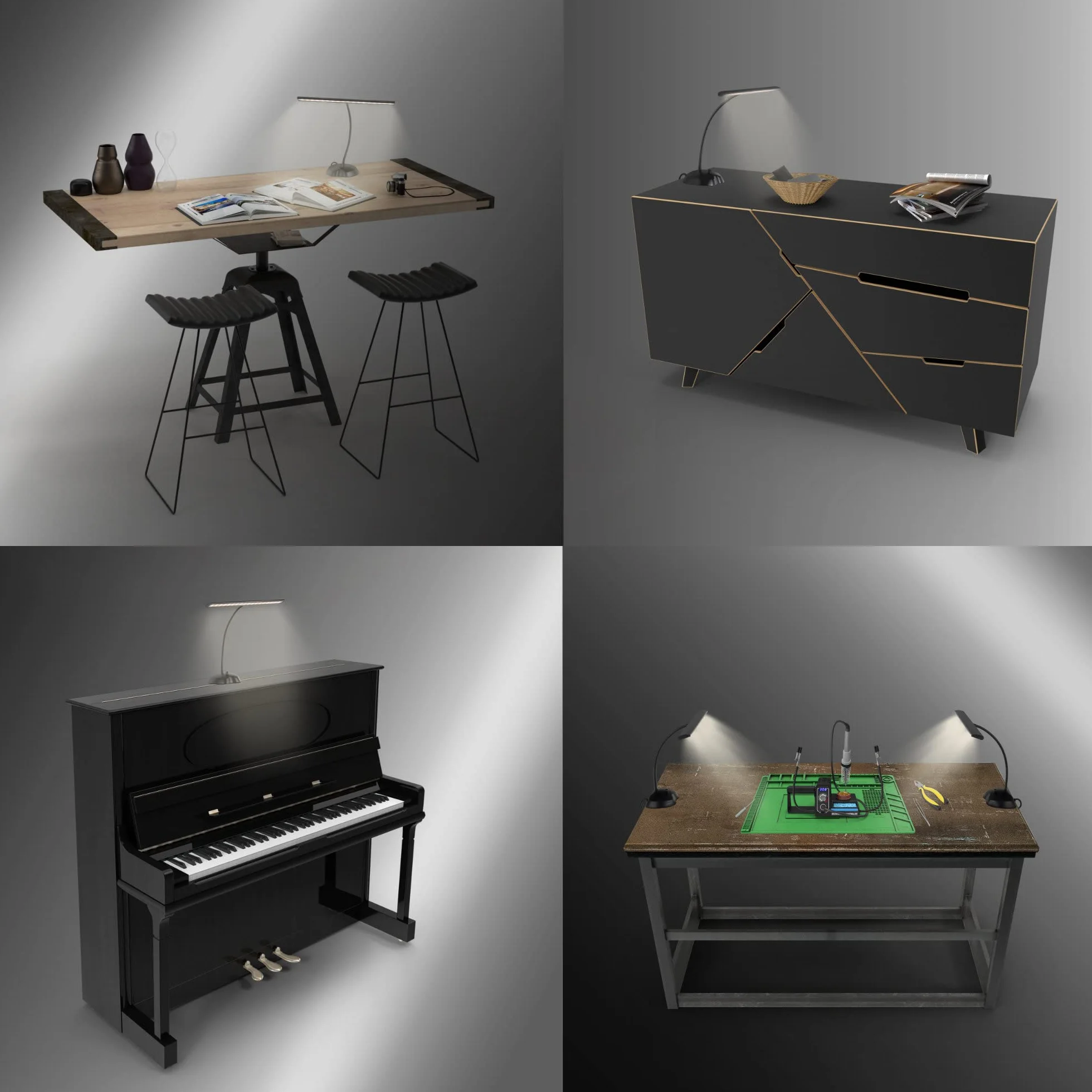 Classic Cantabile 12220 Dimmbare Pianoleuchte Weiß - 36 helle LEDs - 38 cm langer Schwanenhals - Integrierter USB-Ladeanschluss für Smartphone oder Tablet - Schwarz