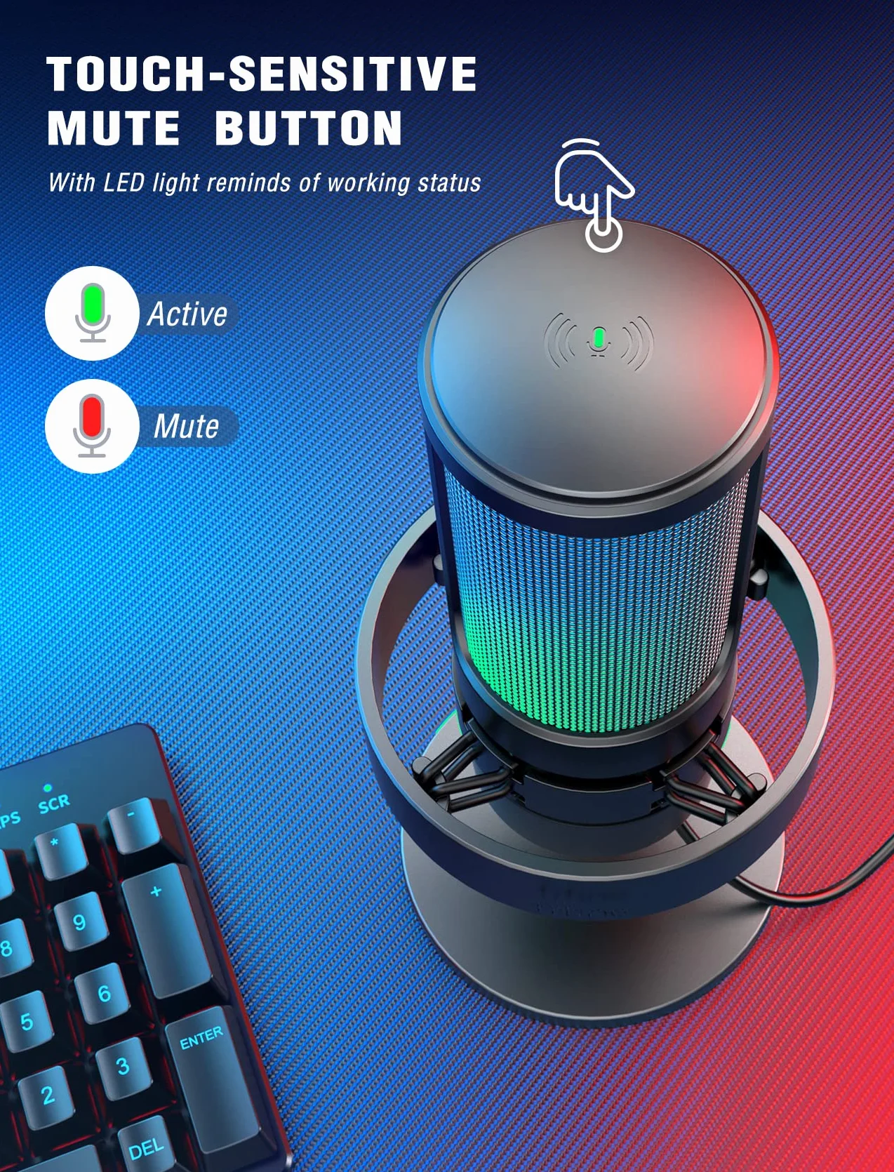 FIFINE USB Mikrofon PC, Gaming Mikrofon für Streaming Podcast Studio, Microphone USBC für PS4 PS5 MAC mit RGB-Steuerung, Stummschalter, Kopfhöreranschluss, Popfilter