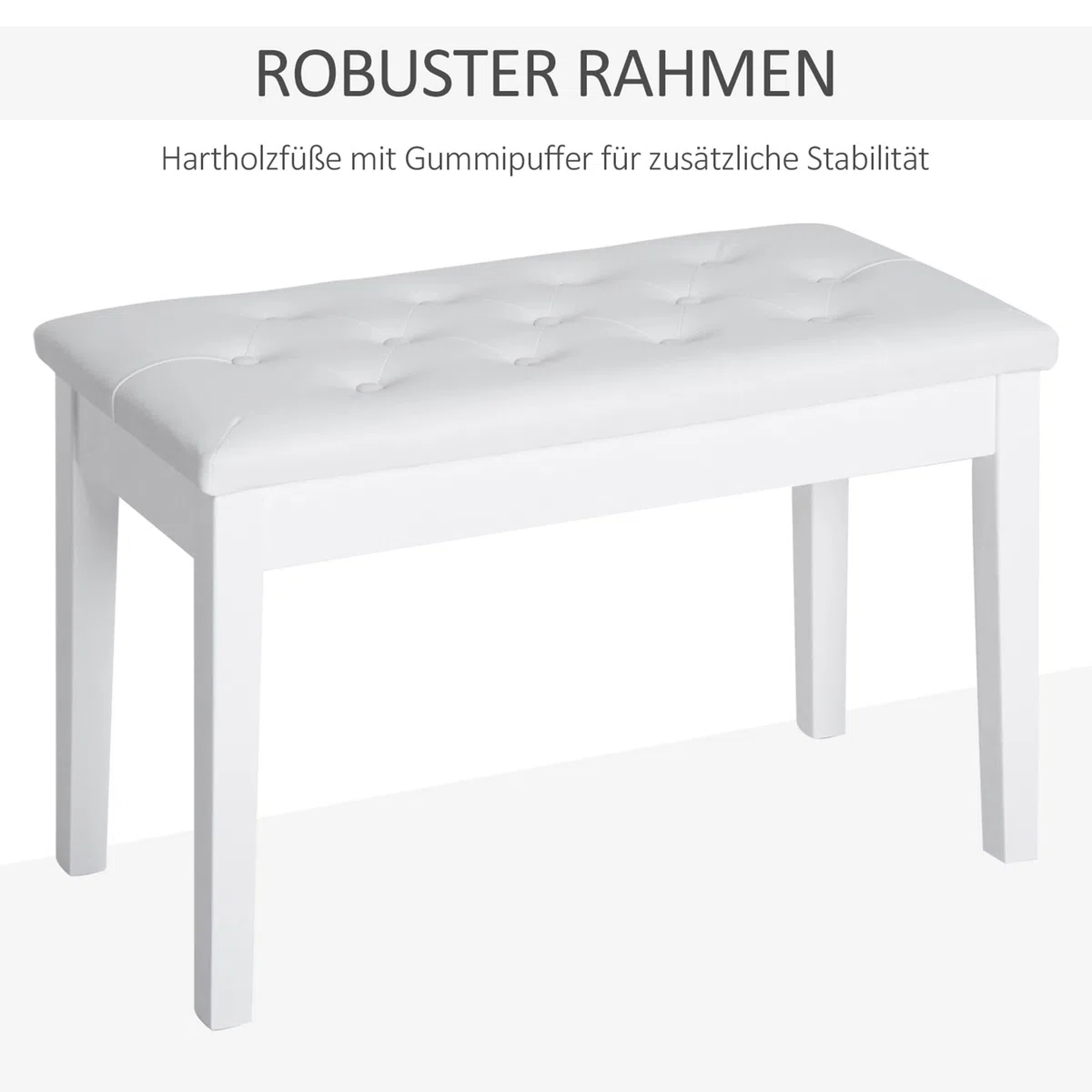 HOMCOM Klavierhocker, Klavierbank mit Verstecktem Stauraum, Klavierstuhl mit Kunstleder Kissen, Pianobank, Massivholz Keyboardbank für Piano, Keyboard, 76 x 36 x 50 cm, Weiß