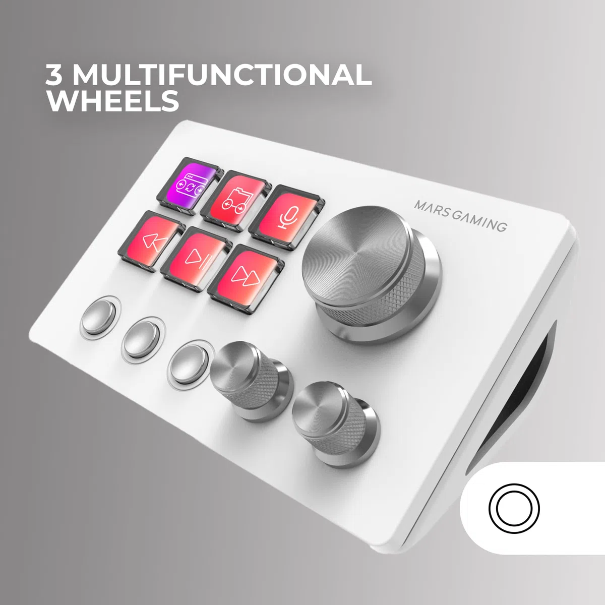 Mars Gaming MSD-Two, Kompaktes Control Deck, 6 Anpassbare LCD-Tasten + 3 Tasten, 3 Multifunktionale Räder, Ergonomisches Slim Control Deck, Steuerungssoftware und Plug-ins, Windows und MacOS, Weiß