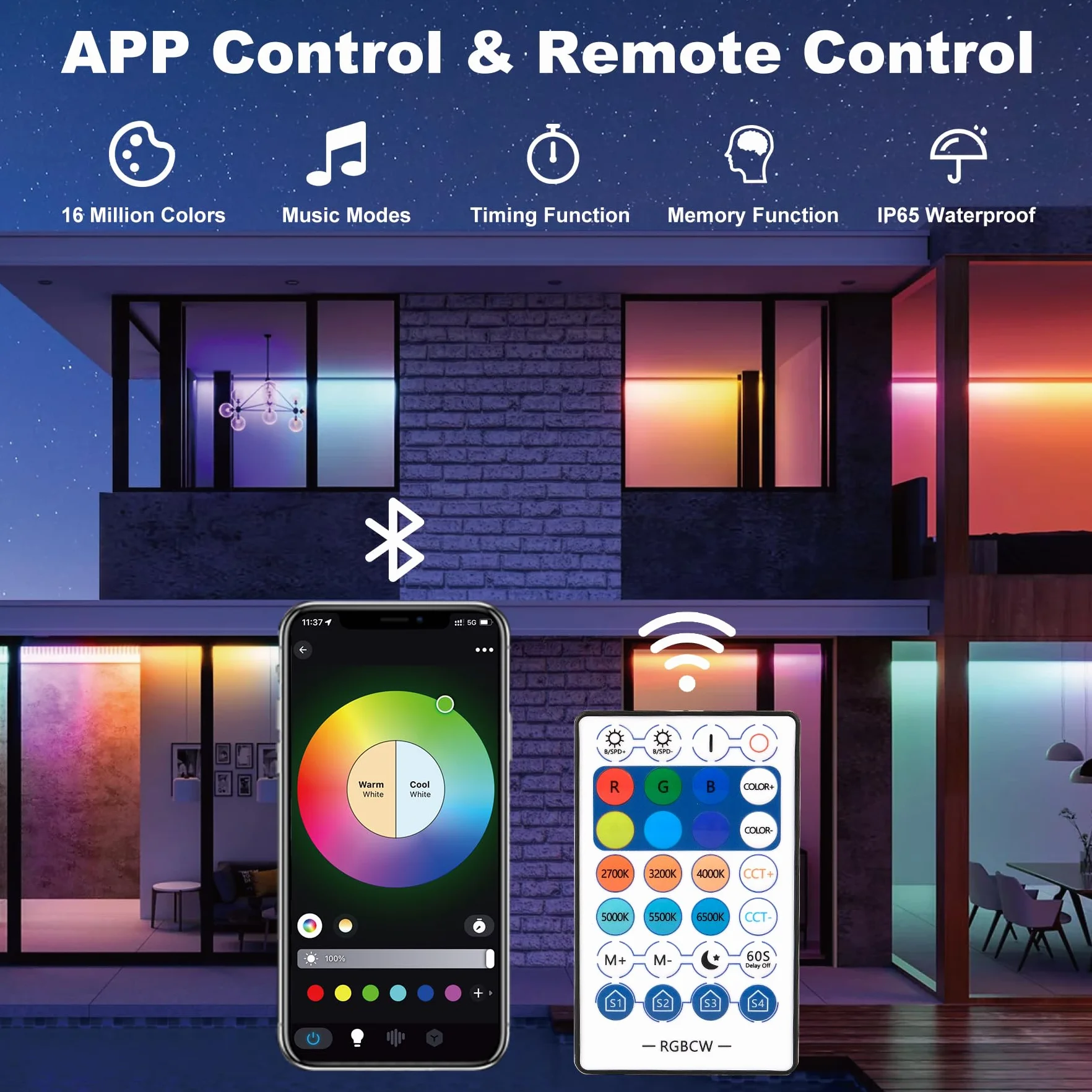 NATPOW RGB LED Strahler, 72W RGB Wallwasher Licht mit Fernbedienung und Bluetooth APP, 16 Millionen Farbe 20 Modi, IP65 Wasserdicht Dimmbar Partylitcht Lightbar für Bar, Disco Feiern Bühne, Hof, 2 Stk