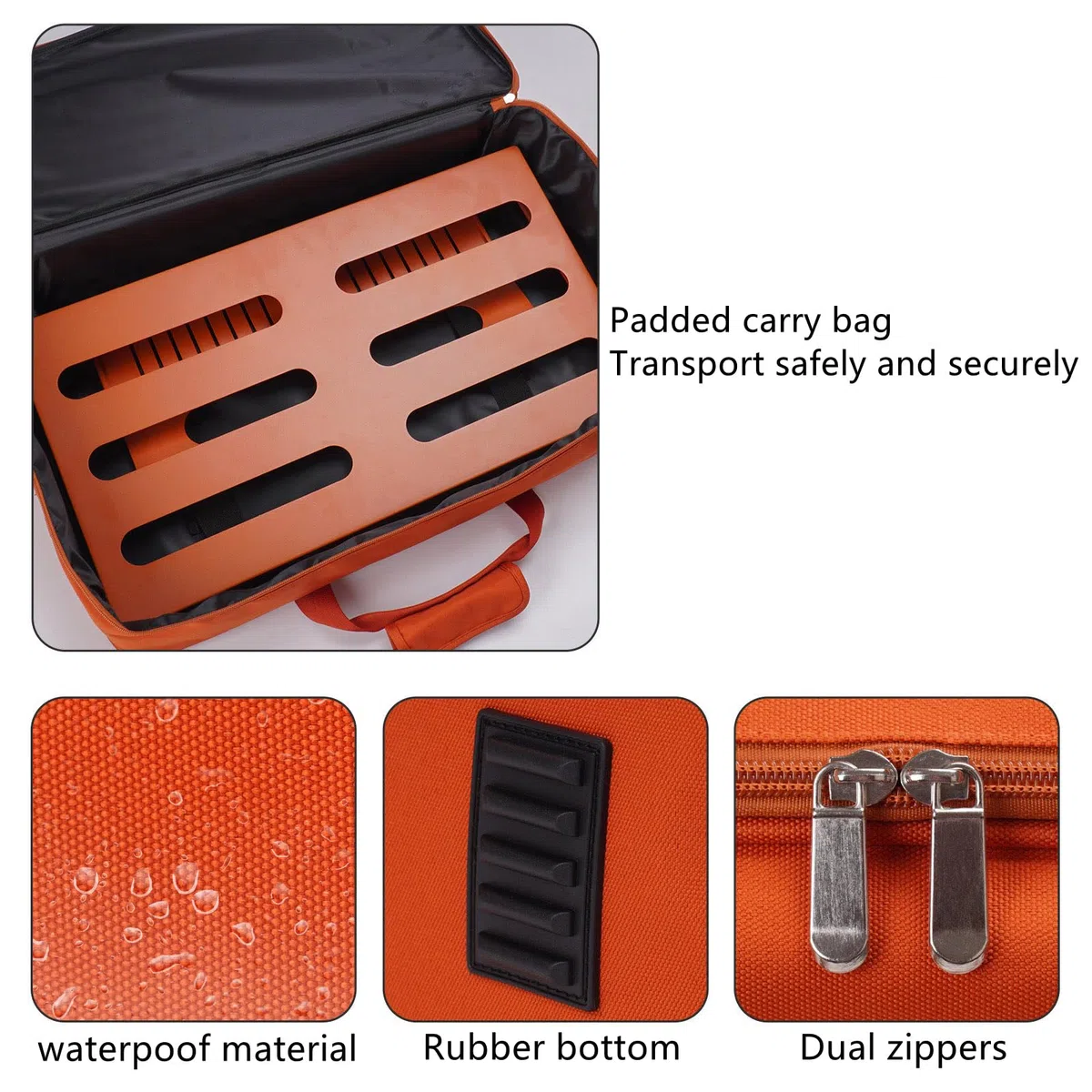GOKKO Gitarren-Pedalboard, 56 x 31,5 cm, mit Netzteilhalterung, inklusive Tragetasche und Montagebändern (Orange, GKS-22OR)