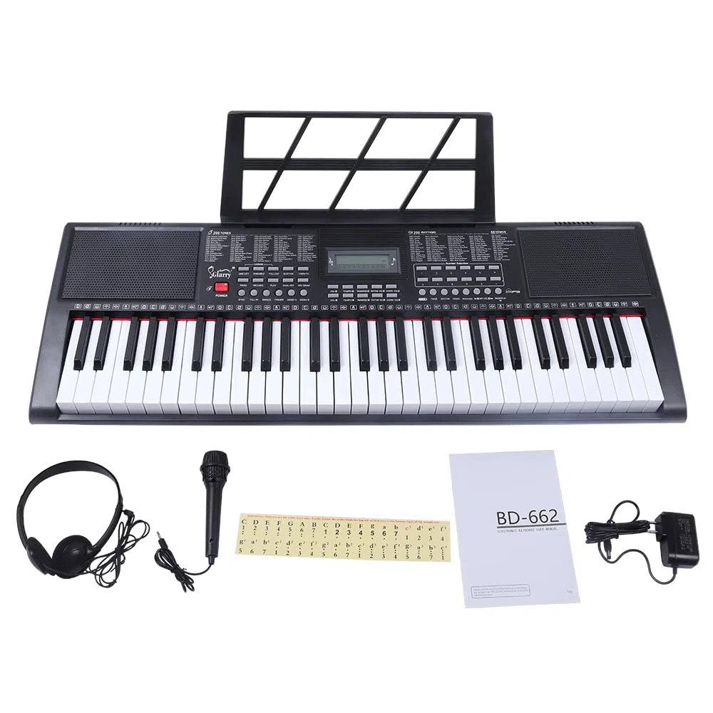 LEADZM 61 Tasten Tragbare Keyboard Piano, Digitalpiano-Tastatur für Anfänger, mit Kopfhörern, Notenständer, Mikrofon, Zwei Arten der Stromversorgung