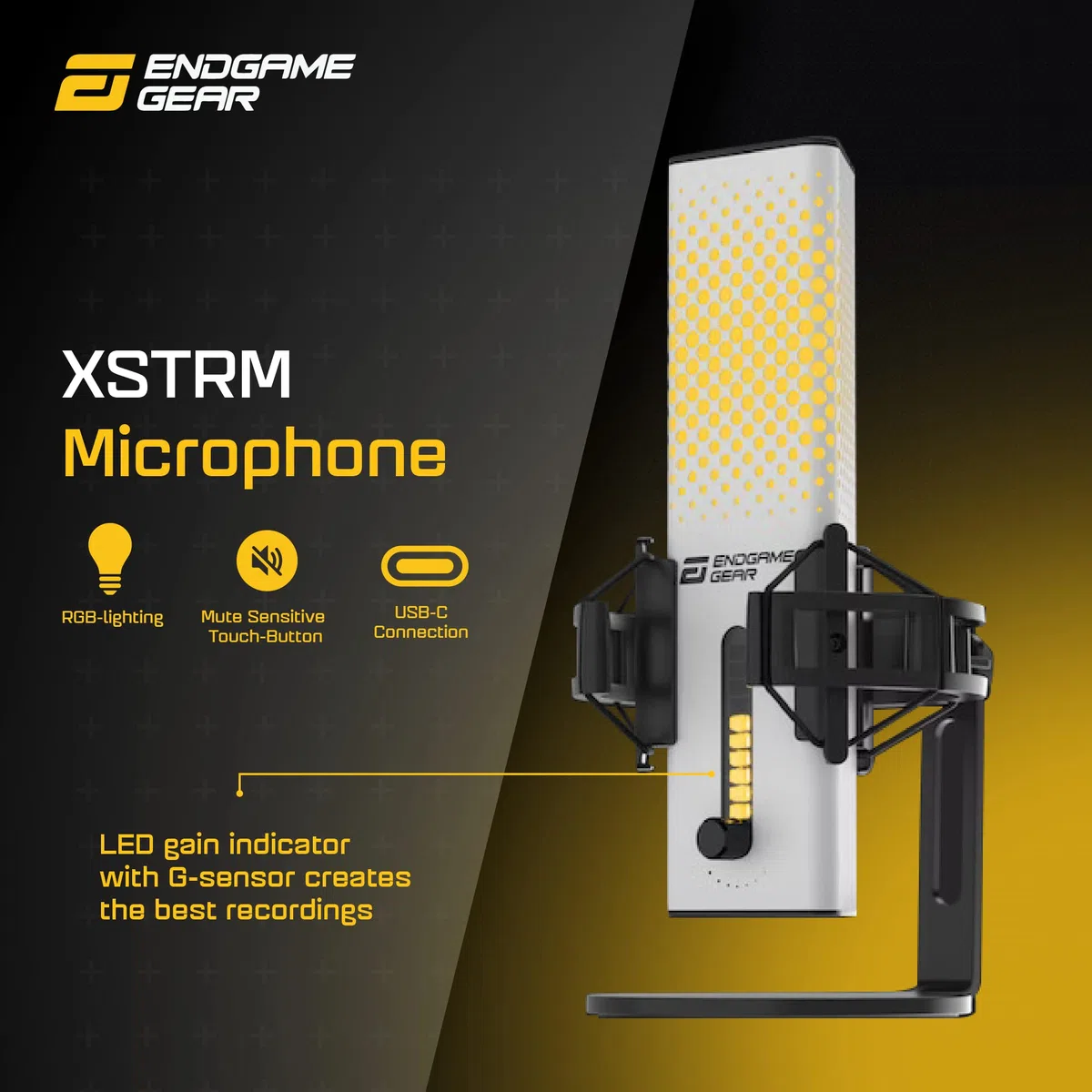 ENDGAME GEAR XSTRM USB Mikrofon für Streaming, Podcast, Aufnahmen in Studioqualität, 24 Bit / 192 kHz, externes Mic, AI-Geräuschunterdrückung, Stummschaltung durch Tippen, PC & Mac - weiß