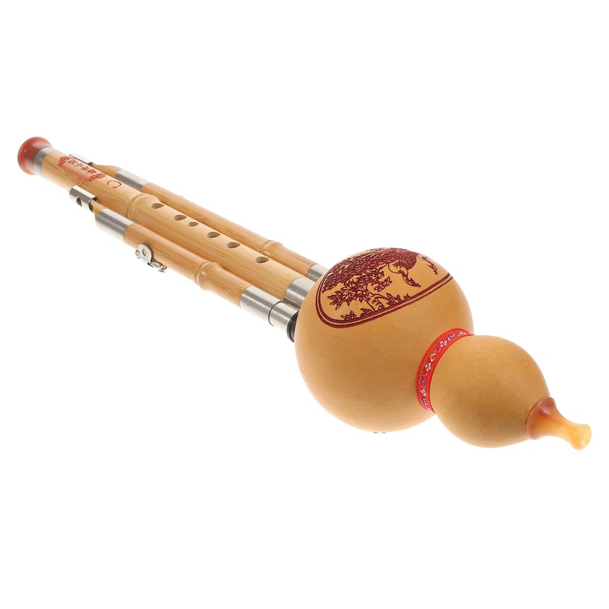 Chinesisches Hulusi Bambusflöte C-dur Handgefertigtes Ethnisches Musikinstrument mit Drei Tönen Bambusmaterial Elegantes Design mit Zwei Sub und Einem Plunger für Zufälliger Stil