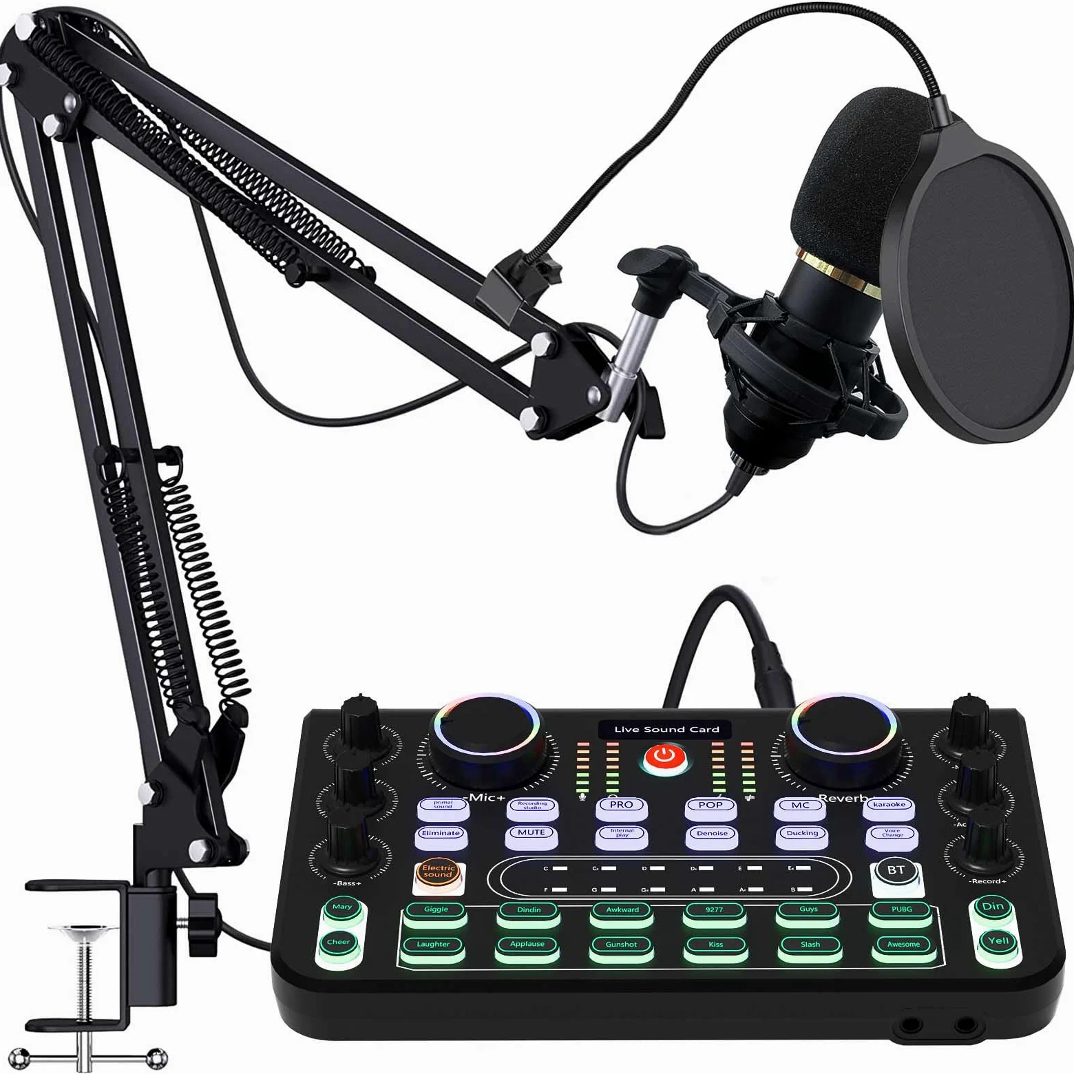 RUBEHOOW Mixer Kit mit Live Soundkarte, DJ Controller und BM800 Mikrofon für Live-Auftritte, Aufnahmen, PC- und Karaoke-Partys sowie Spielstimmen