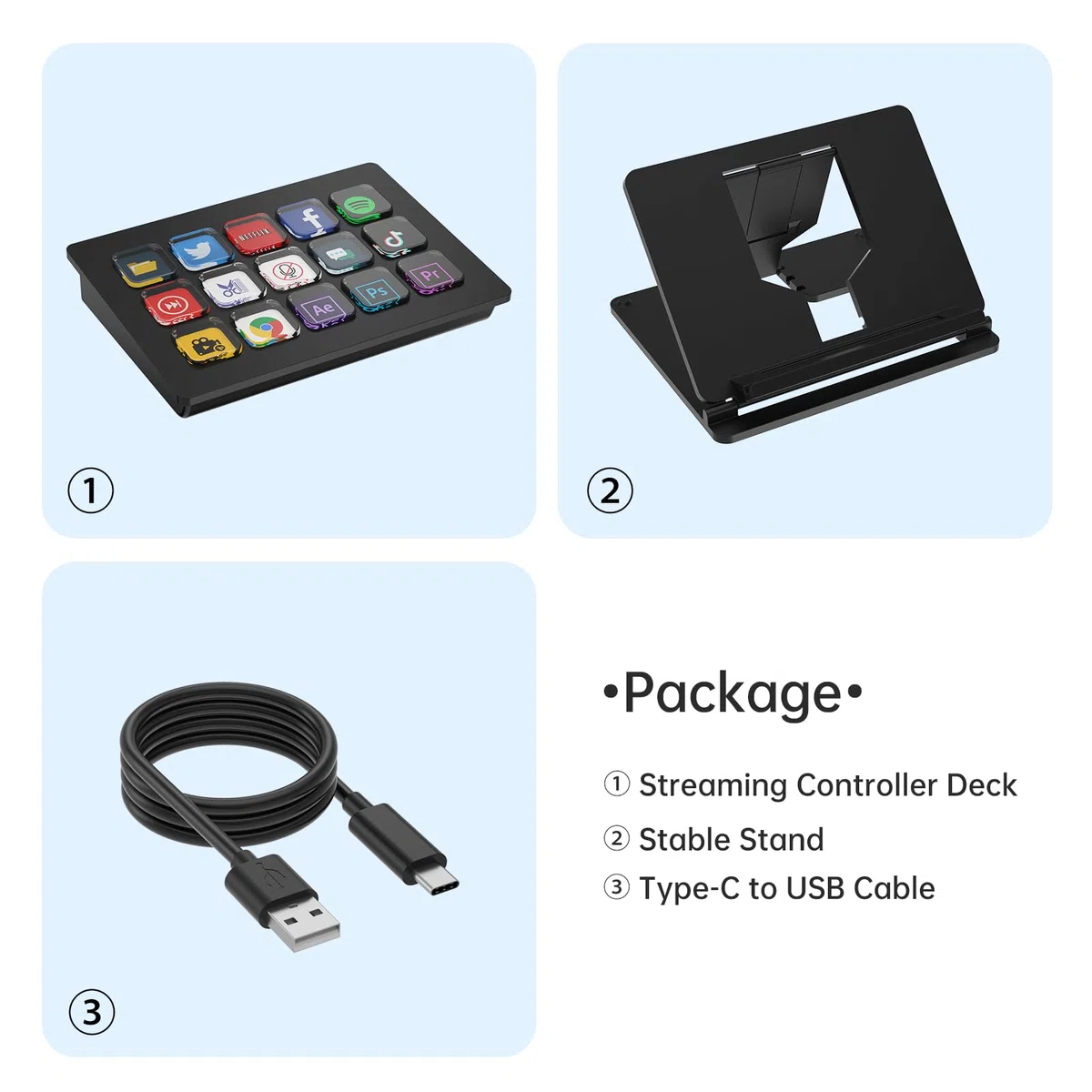 Streaming Deck-Controller 15 Makrotasten All-In-One-Tastatur Studio-Controller Live-Produktion für Mac und PC, Content Creators, Streaming, Gaming mit 15 LCD-Tasten Drehreglern