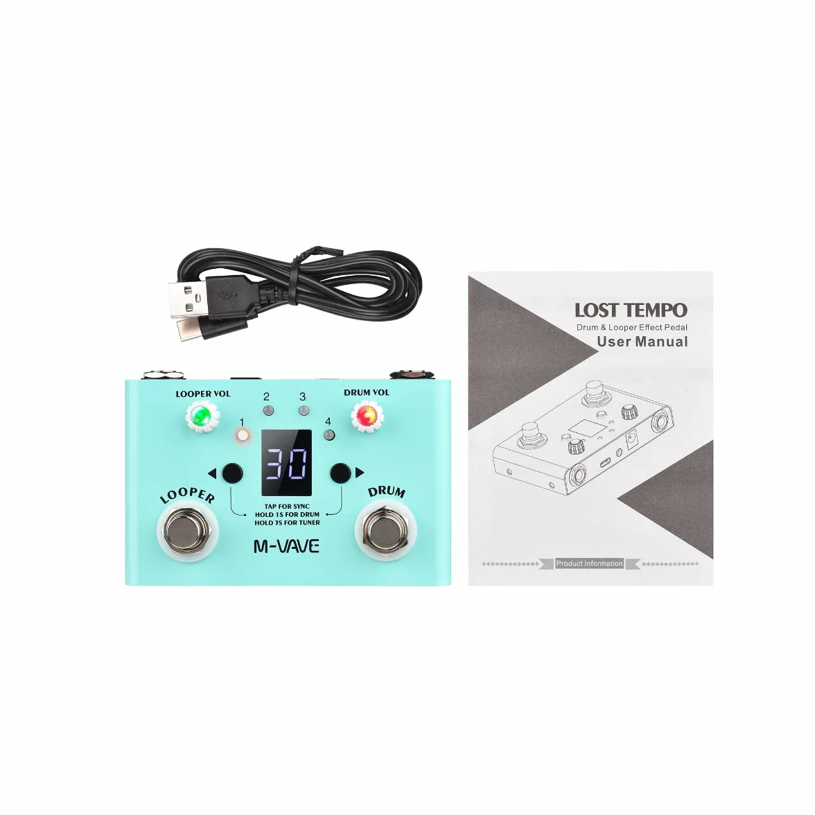 M-VAVE Lost Tempo - Gitarrenpedal mit Drum & Looper-Effekt und doppeltem Fußschalter