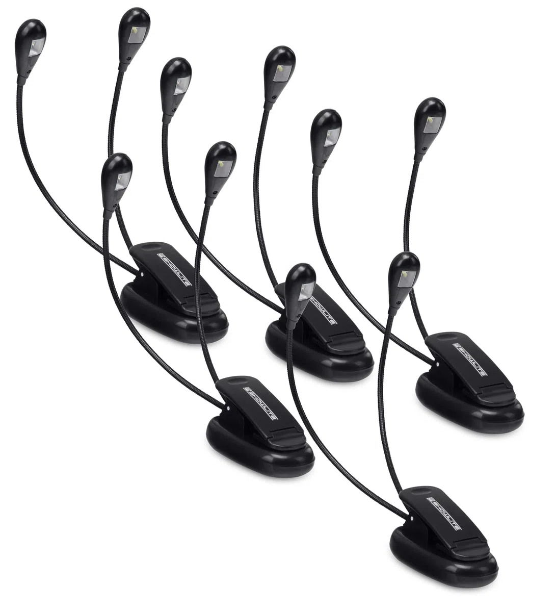 Showlite 5er Set Bright Light 2 LED Notenpultleuchte (2 lichtstarke LEDs, gleichmäßige Ausleuchtung, universell einsetzbar, lange Lebensdauer, inkl. Batterien) Schwarz