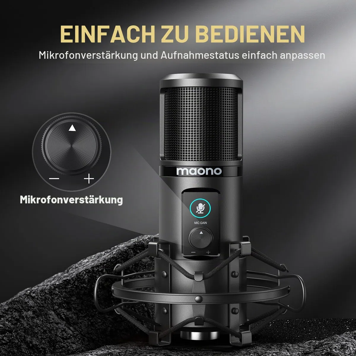 MAONO USB Mikrofon PC, Mikrofon mit Arm Streaming Mikrofon Kondensatormikrofon mit Mute Button, Popfilter, 192 KHZ/24BIT, Mikrophon für Gaming Podcast Aufnahme YouTube Twitch, für PS4/5, PM421