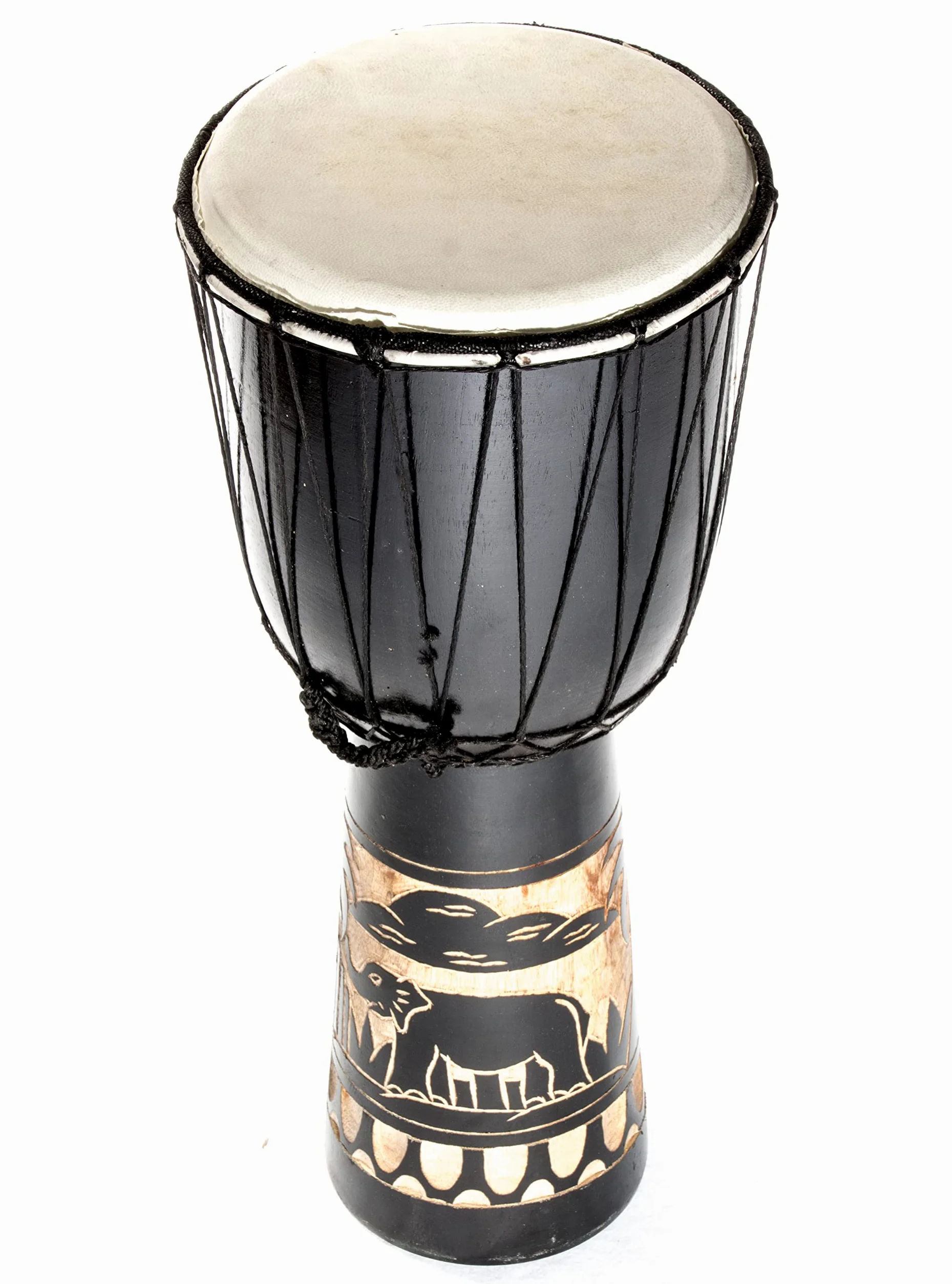 Große 50cm Djembe Holz Trommel Bongo Ziegenfell Elefant Schwarz Fair Trade