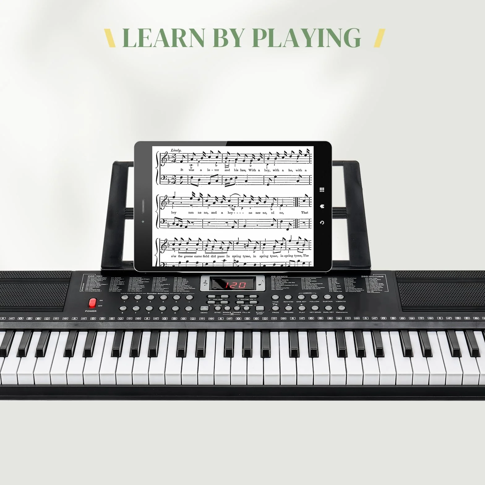 LEADZM Keyboard Piano 61 Tasten, Digital Piano mit Keyboardständer, Klavierbank, Notenständer, Kopfhörer, Mikrofon, LED-Bildschirm, 3 Lernmodi für Anfänger
