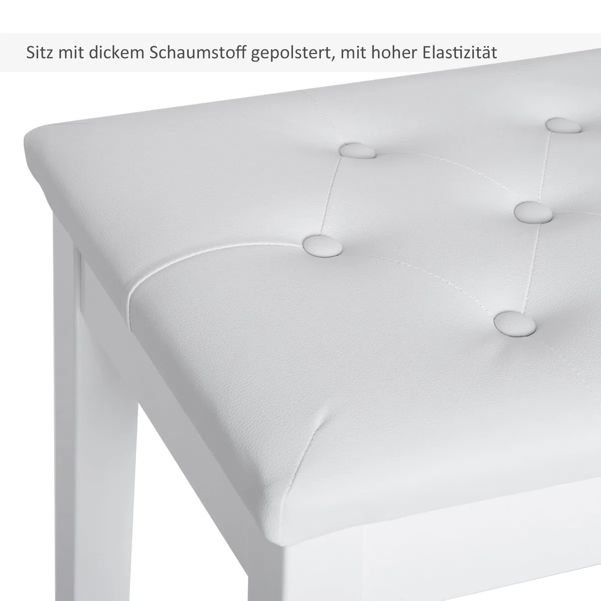 HOMCOM Klavierhocker, Klavierbank mit Verstecktem Stauraum, Klavierstuhl mit Kunstleder Kissen, Pianobank, Massivholz Keyboardbank für Piano, Keyboard, 76 x 36 x 50 cm, Weiß