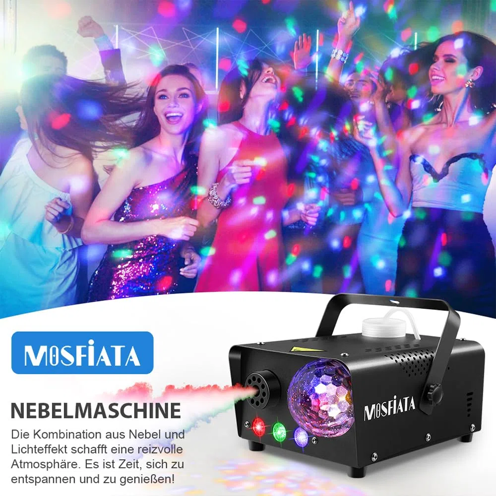 Nebelmaschine, 600W Nebelmaschine mit Discokugel-Licht und RGB-LEDs für Partys, Geburtstage, Halloween, Disco, DJ Bühneneffekt