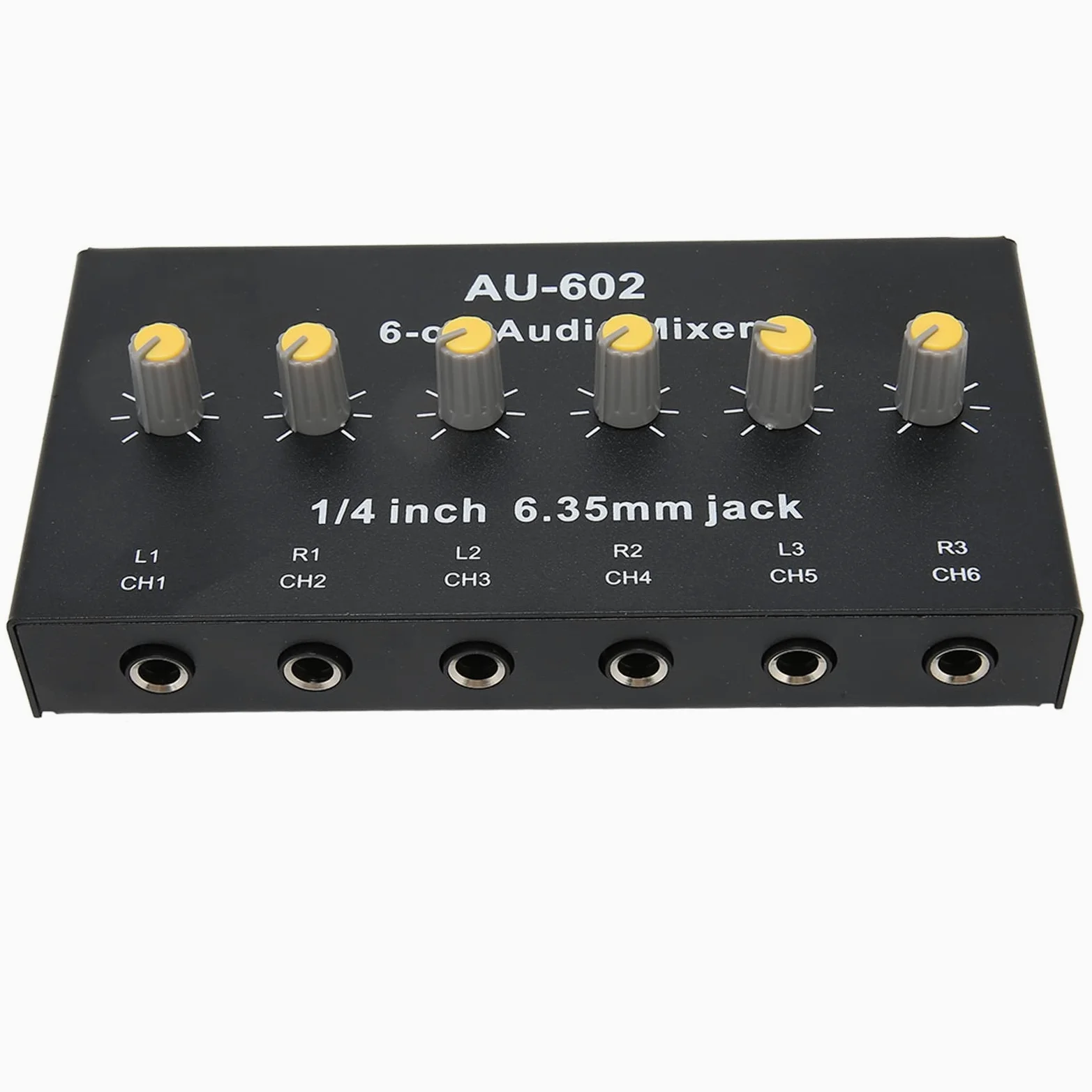 Audio-Mixer, 6 Mono-Kanäle, 3 Stereo-Kanäle, Rauscharmer 6,5-mm-Eingang/Ausgang, Line-Stereo-Sound-Mixer, für Gitarren, Bass, Keyboards, Mikrofon