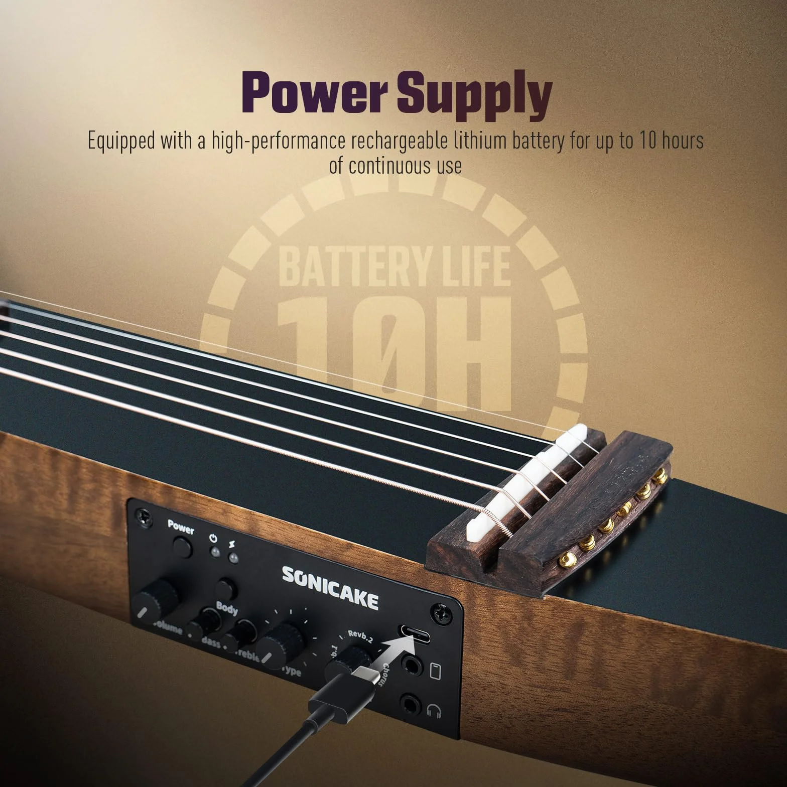 SONICAKE Elektro Akustische Gitarre Tragbarer Korpus aus massivem Mahagoni, Einfach zu montierende Rahmen, Multi Korpus Form Sim Preamp, Gigbag und Zubehör QGT-01