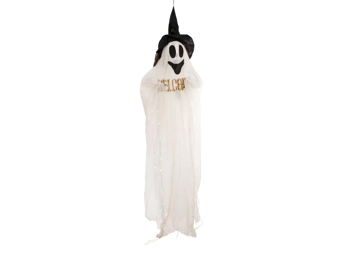 EUROPALMS Halloween Figur lachender Geist, beleuchtet, 215cm | Klassischer Geist als lebensgroße Hängefigur