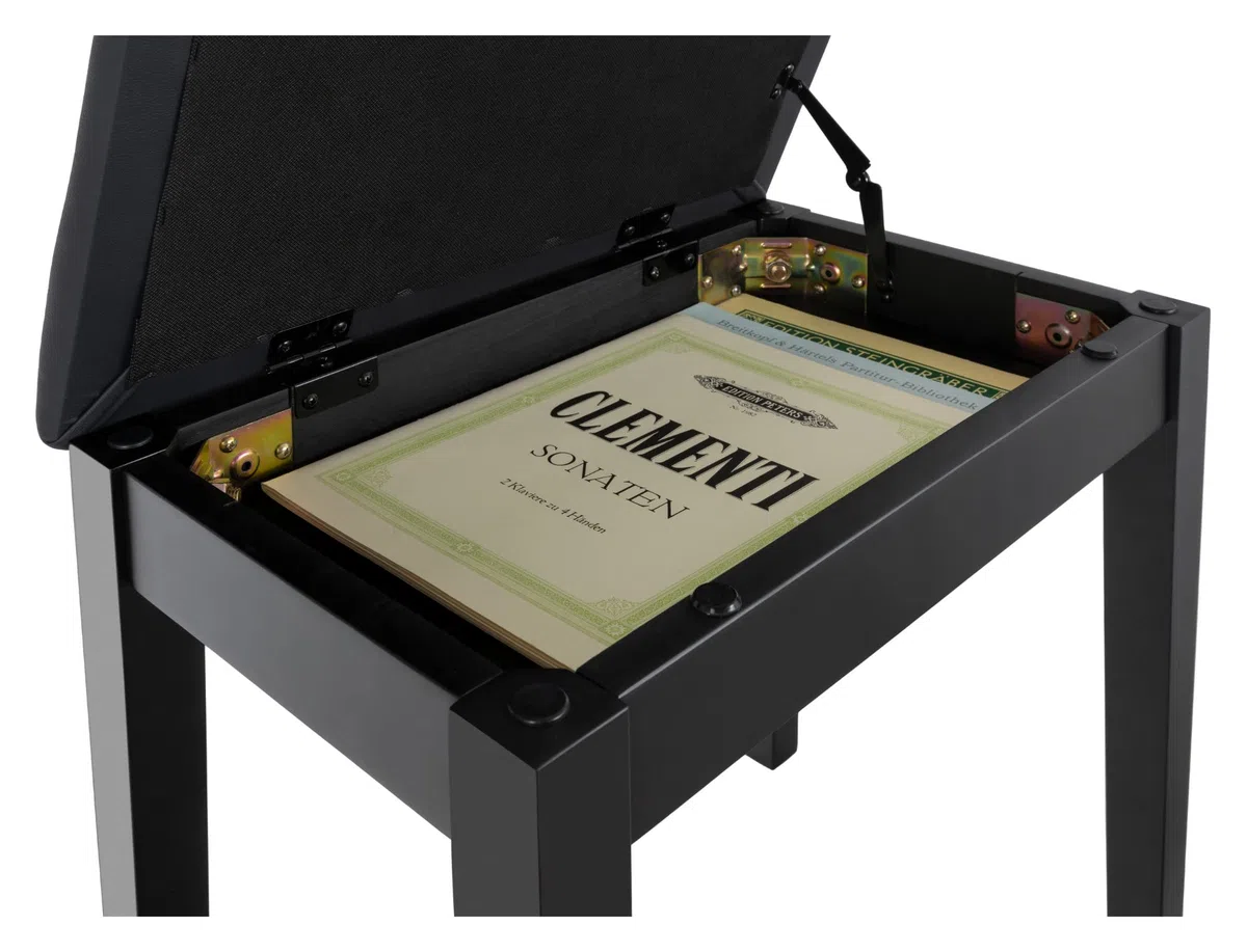 Classic Cantabile Pianobank Modell S - Stabiler Klavierhocker - Schwarze Sitzfläche aus Kunstleder - Ablagefach unter der Sitzfläche - Massive Holzkonstruktion - Schwarz Matt